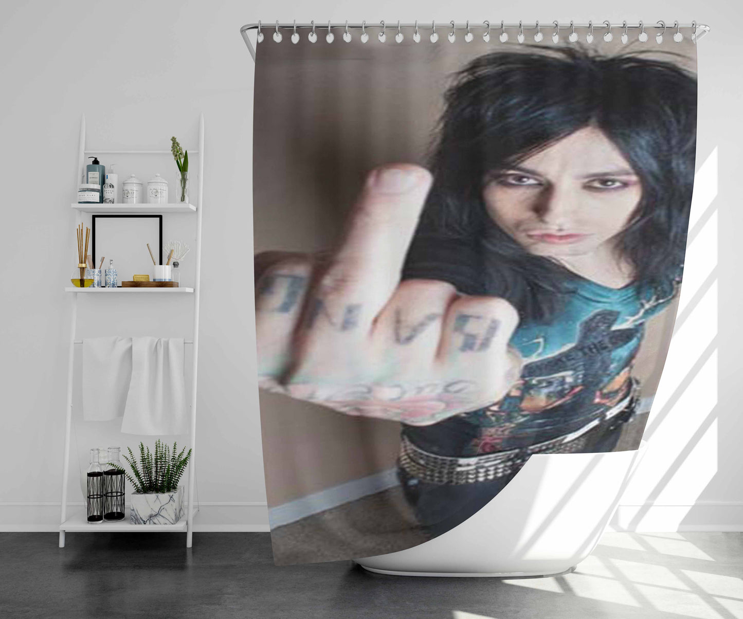 Ronnie Radke Finger Bathroom Shower Curtain Fabric Waterproof | 66 X 72 Inch