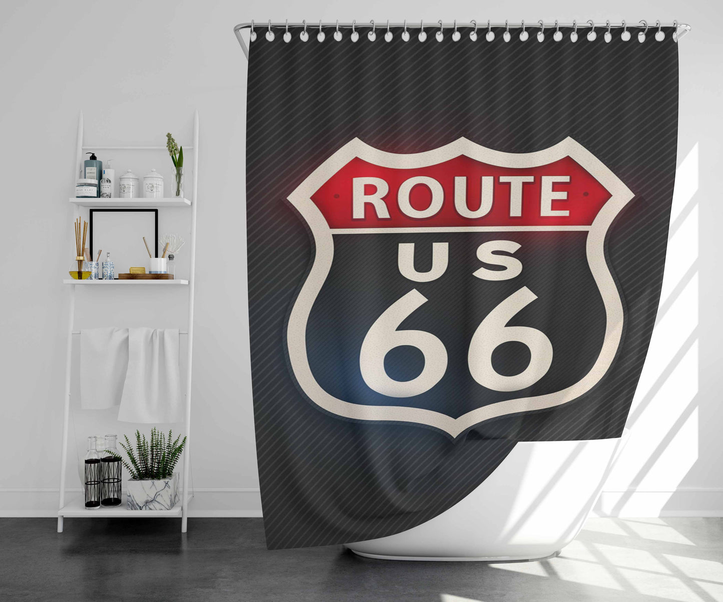 Route 66 Bathroom Shower Curtain Fabric Waterproof | 66 X 72 Inch