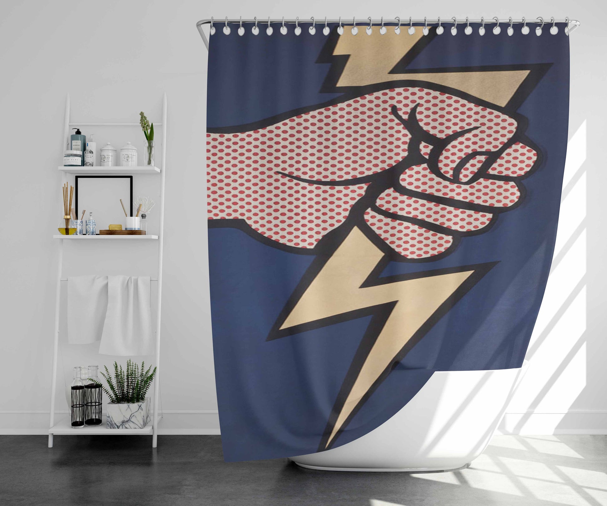 Roy Lichtenstein Thunderbolt Bathroom Shower Curtain Fabric Waterproof | 66 X 72 Inch