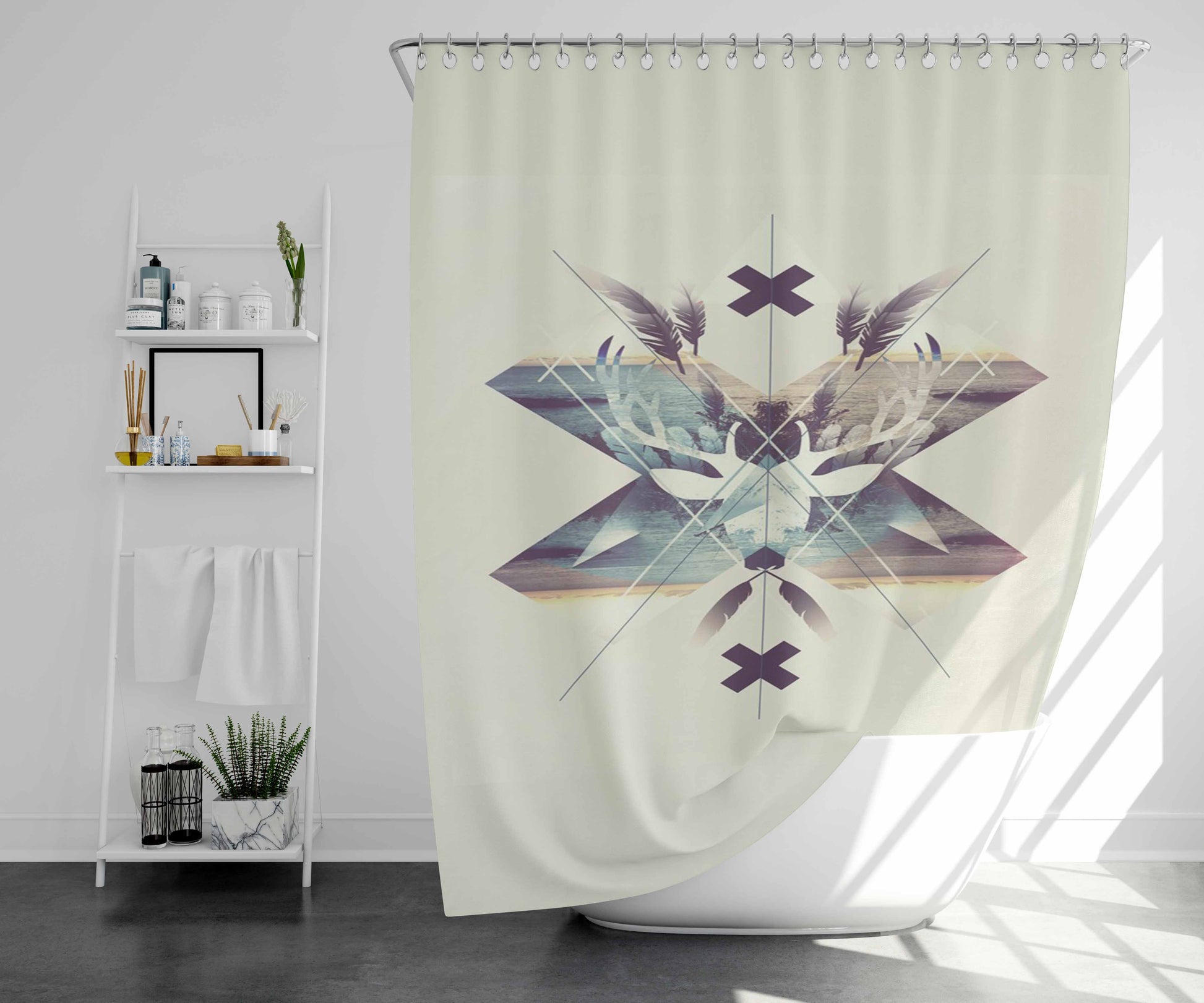 Rusa Art Walpaper Bathroom Shower Curtain Fabric Waterproof | 66 X 72 Inch
