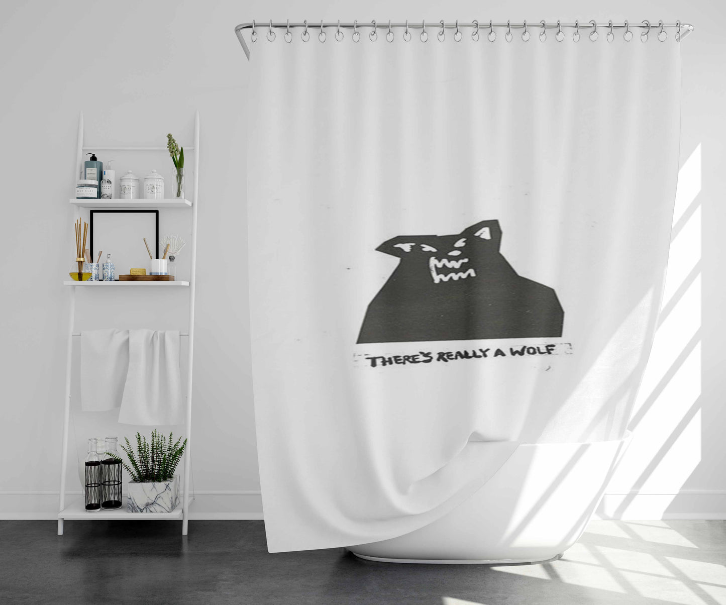 Russ There S Really A Wolf Bathroom Shower Curtain Fabric Waterproof | 66 X 72 Inch