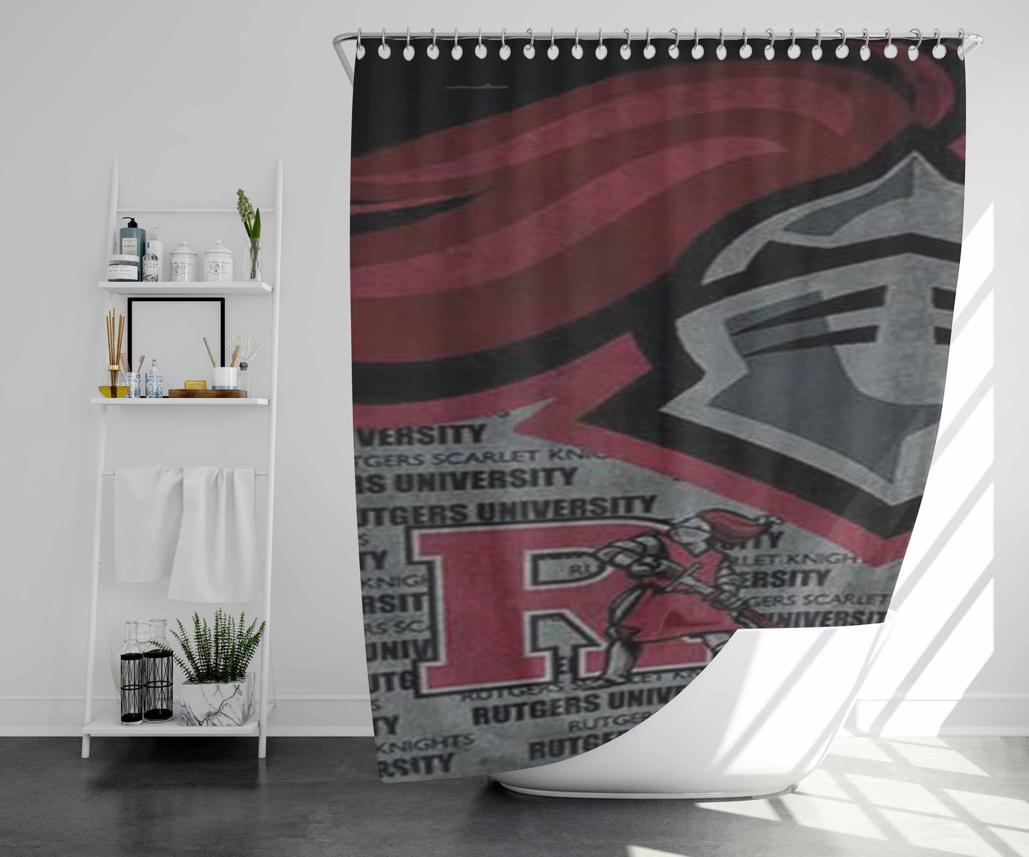 Rutgers Scarlet Knights Grey Bkg Bathroom Shower Curtain Fabric Waterproof | 66 X 72 Inch
