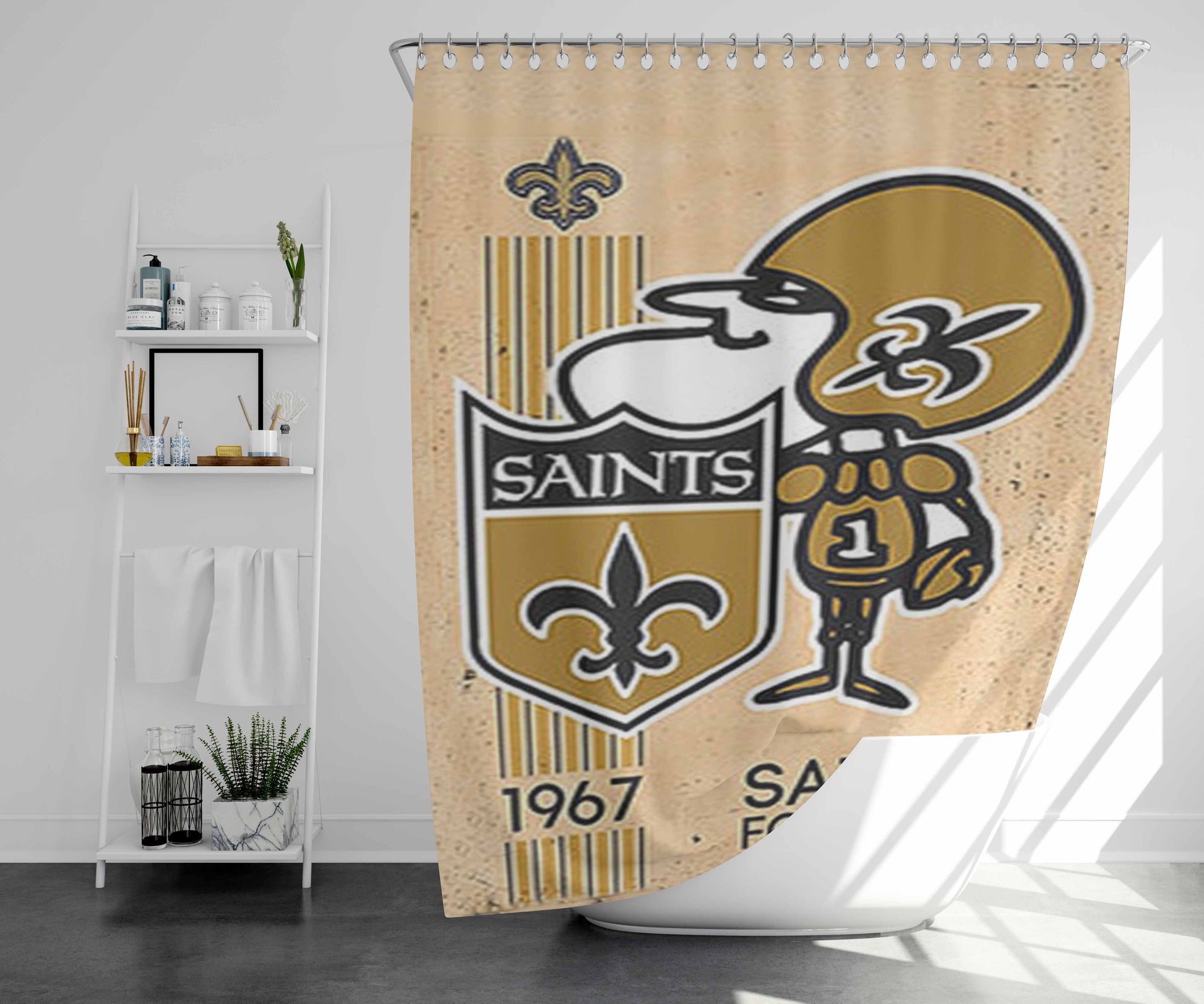 Saints Football Logo Bathroom Shower Curtain Fabric Waterproof | 66 X 72 Inch