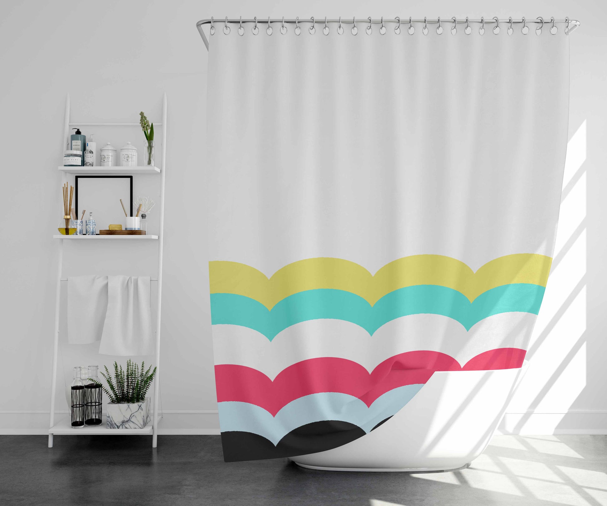 Scallop Collection Bathroom Shower Curtain Fabric Waterproof | 66 X 72 Inch