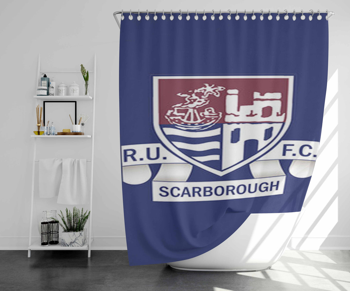 Scarborough Logo Blue Bathroom Shower Curtain Fabric Waterproof | 66 X 72 Inch