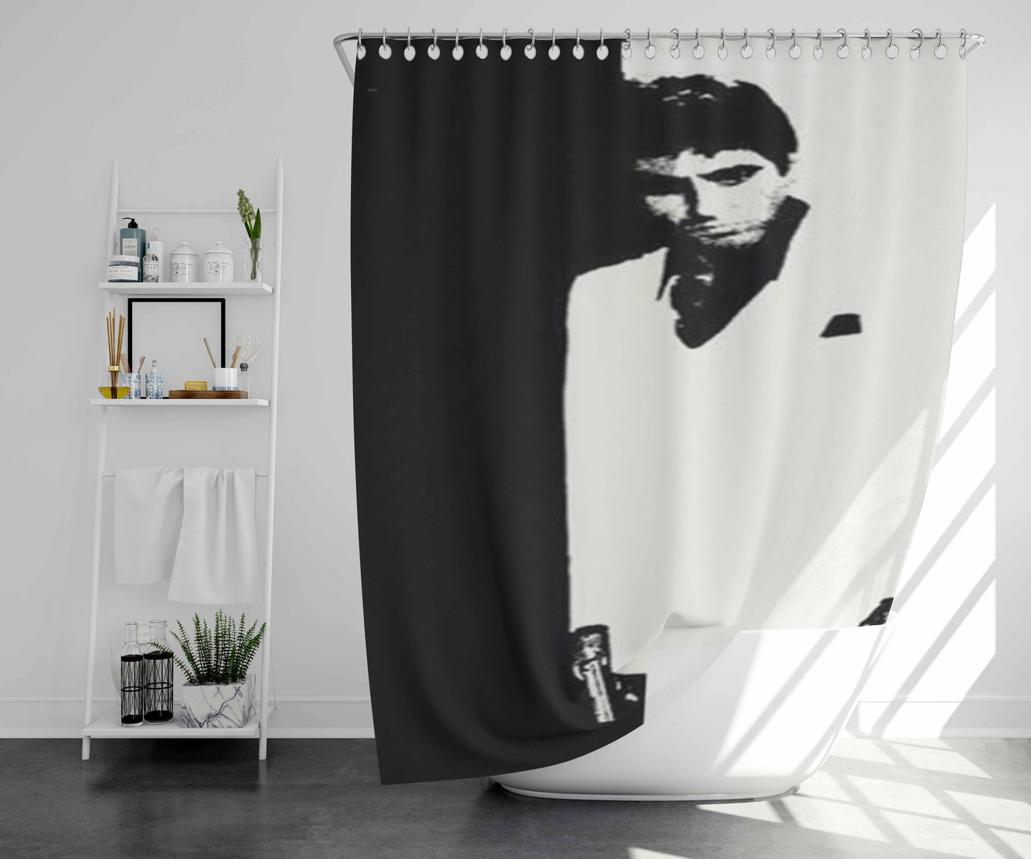 Scarface Black N White Bathroom Shower Curtain Fabric Waterproof | 66 X 72 Inch