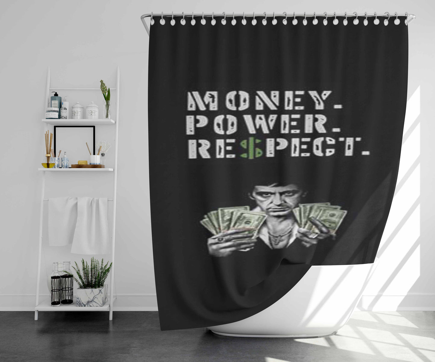 Scarface Money Power Respect Bathroom Shower Curtain Fabric Waterproof | 66 X 72 Inch