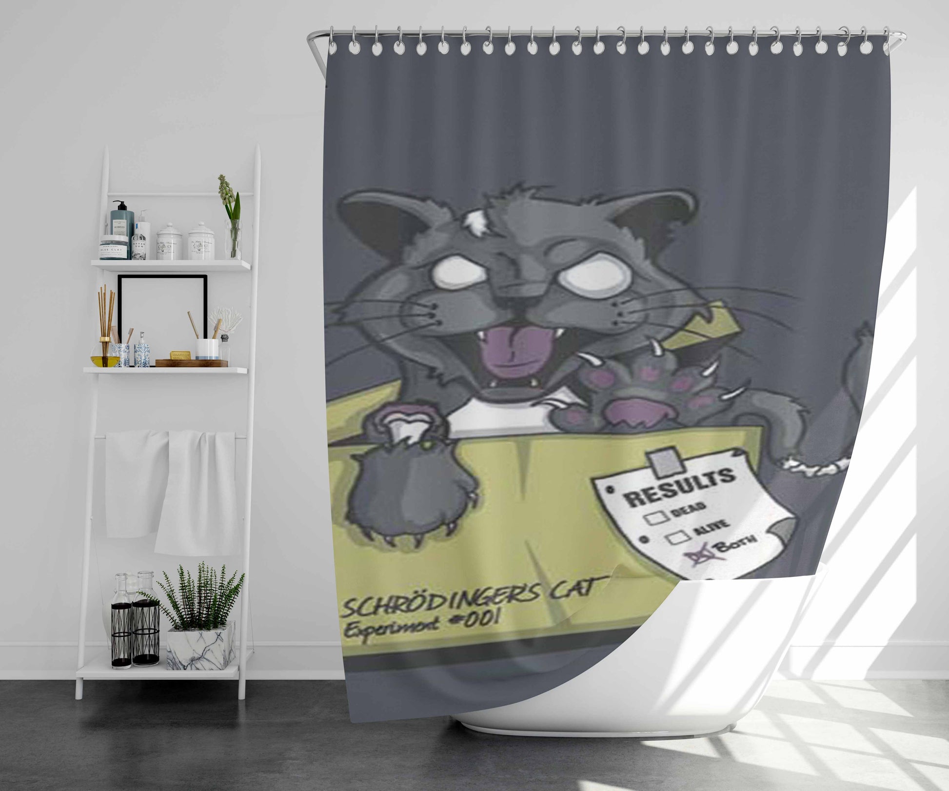 Schrodingers Cat Bathroom Shower Curtain Fabric Waterproof | 66 X 72 Inch