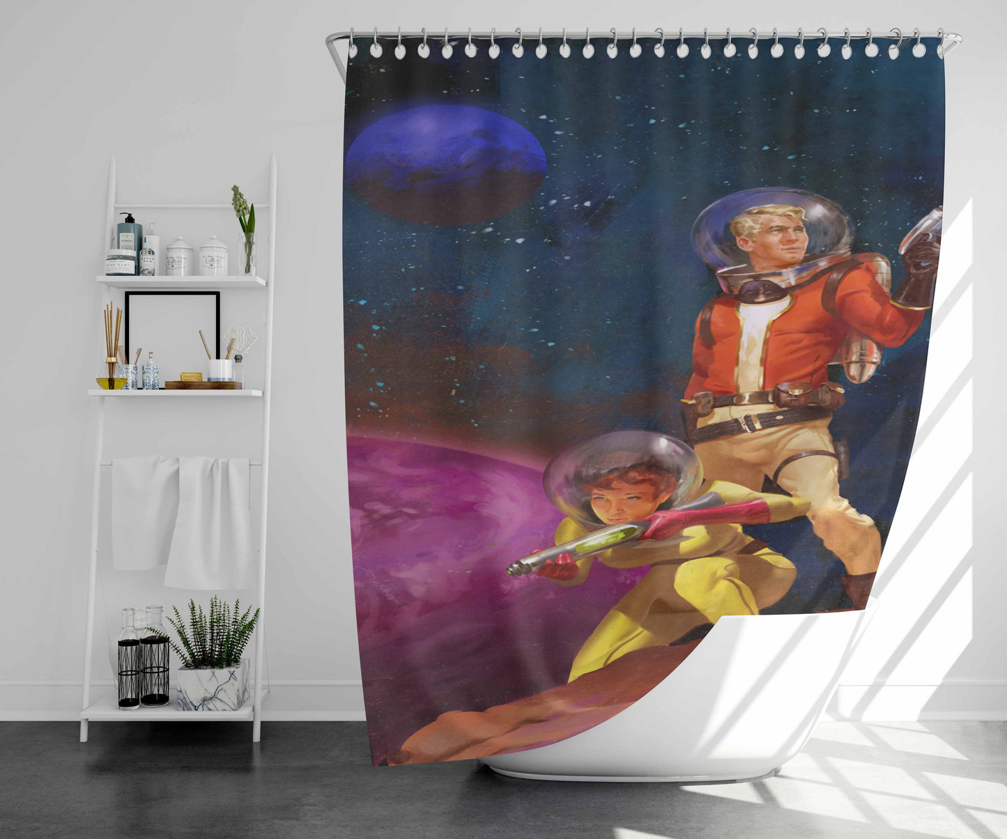 Sci Fi Vintage Bathroom Shower Curtain Fabric Waterproof | 66 X 72 Inch