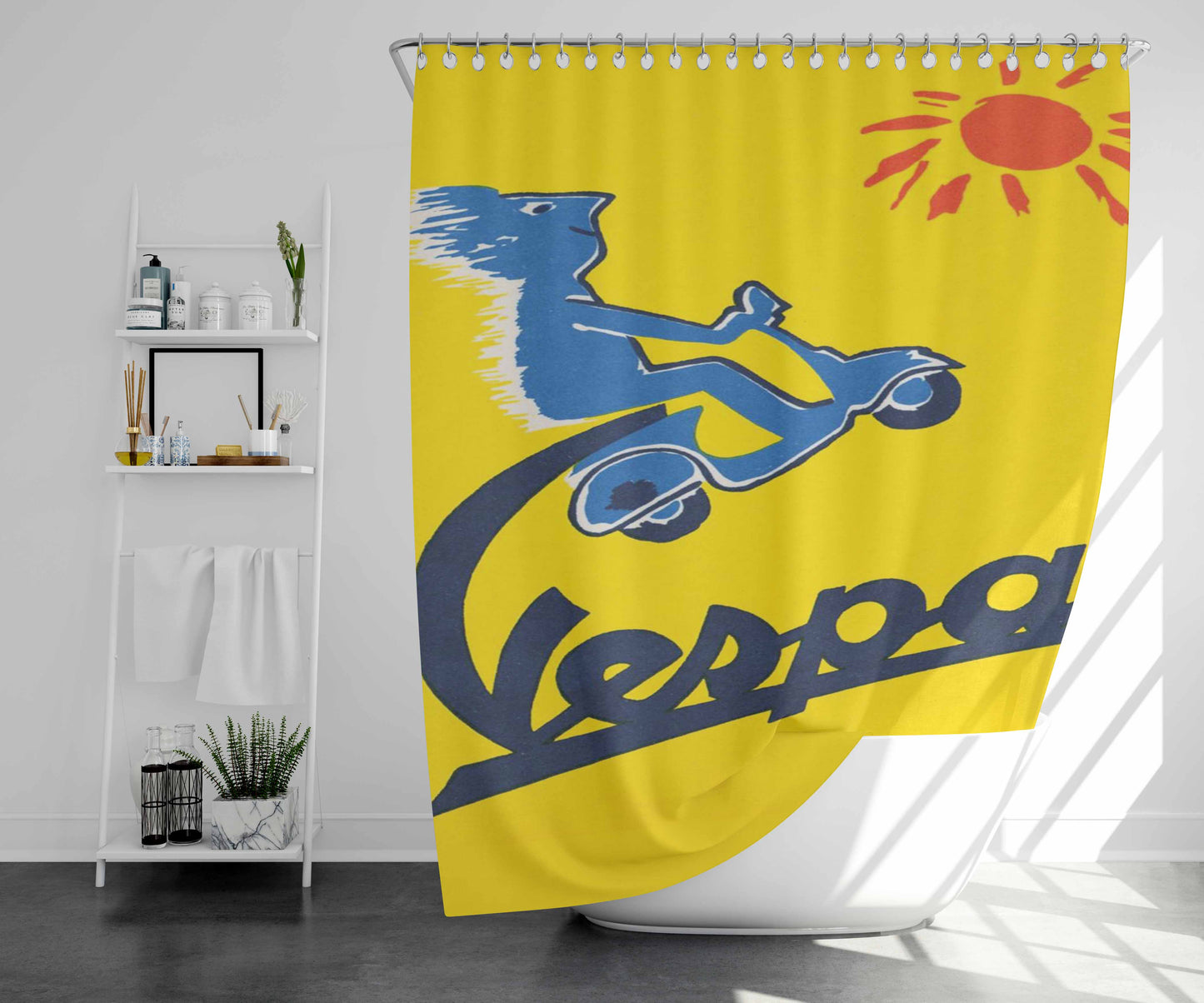 Scooter Road The World Vintage Bathroom Shower Curtain Fabric Waterproof | 66 X 72 Inch