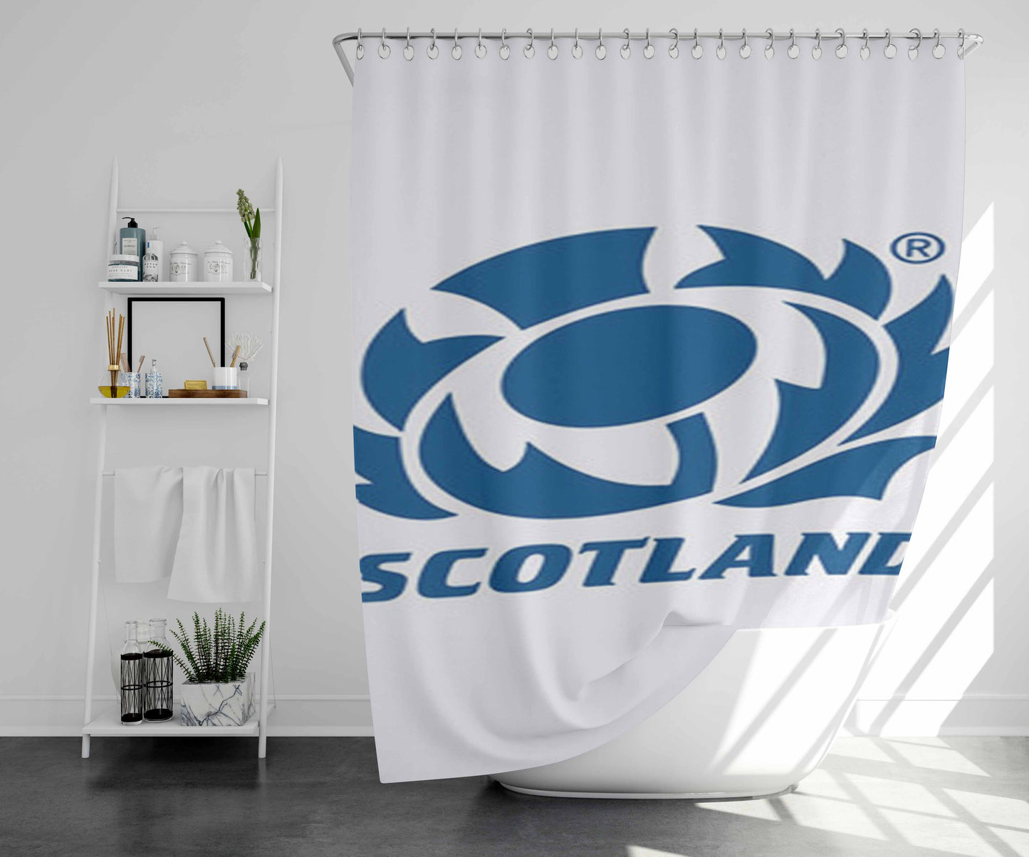 Scotland White Bathroom Shower Curtain Fabric Waterproof | 66 X 72 Inch
