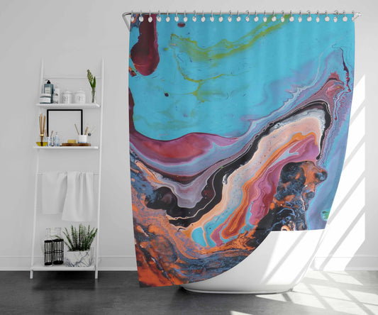 Sea Marble Ceramic Texture Bathroom Shower Curtain Fabric Waterproof | 66 X 72 Inch
