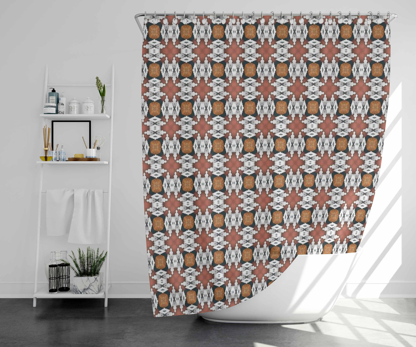 Seamless Design Wallpaper Style Pattern Bathroom Shower Curtain Fabric Waterproof | 66 X 72 Inch