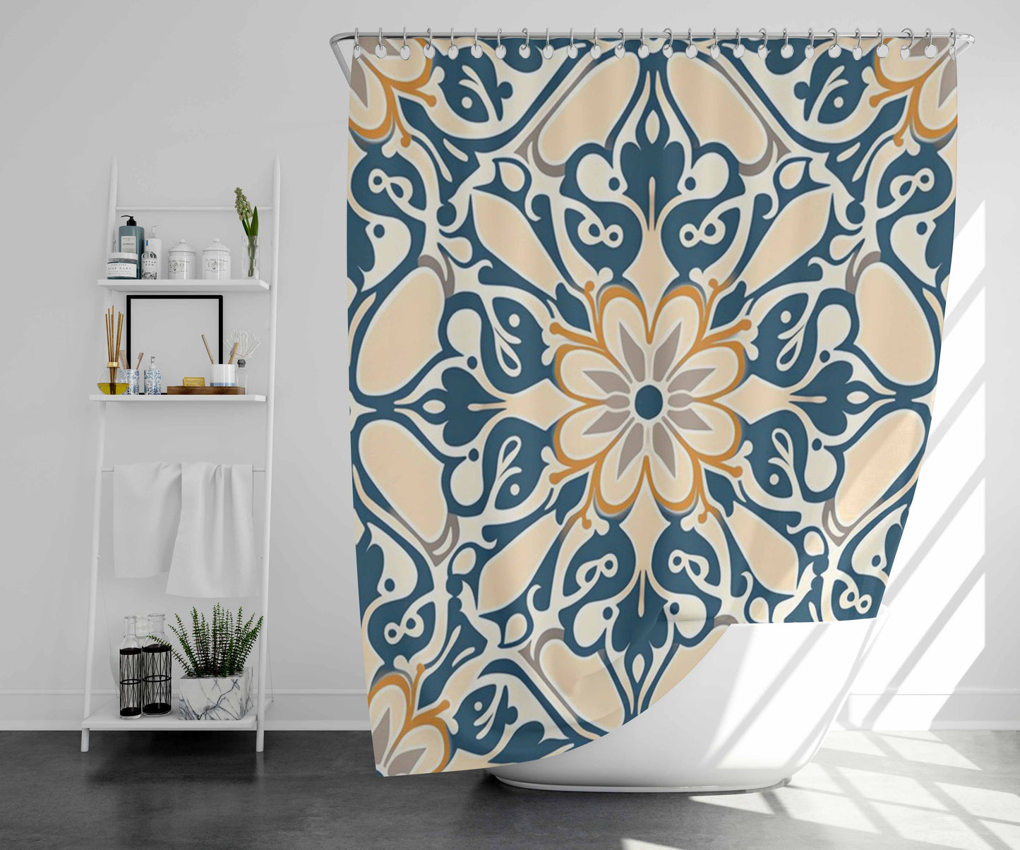 Seamless Pattern With A Flower Patter Bathroom Shower Curtain Fabric Waterproof | 66 X 72 Inch
