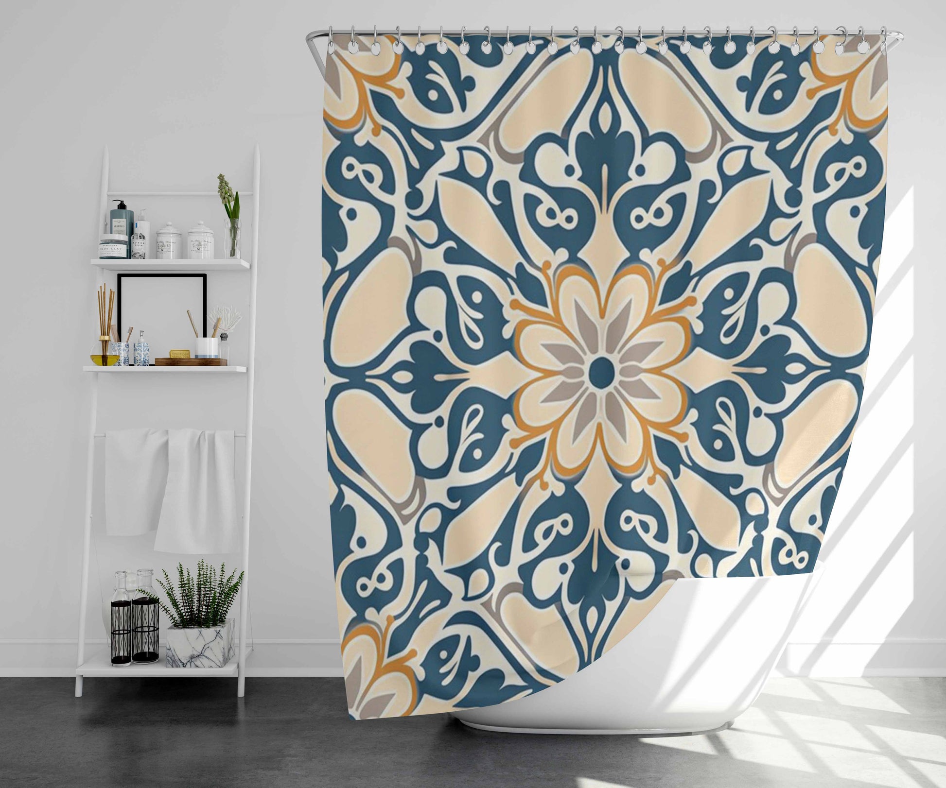 Seamless Pattern With A Flower Patter Bathroom Shower Curtain Fabric Waterproof | 66 X 72 Inch