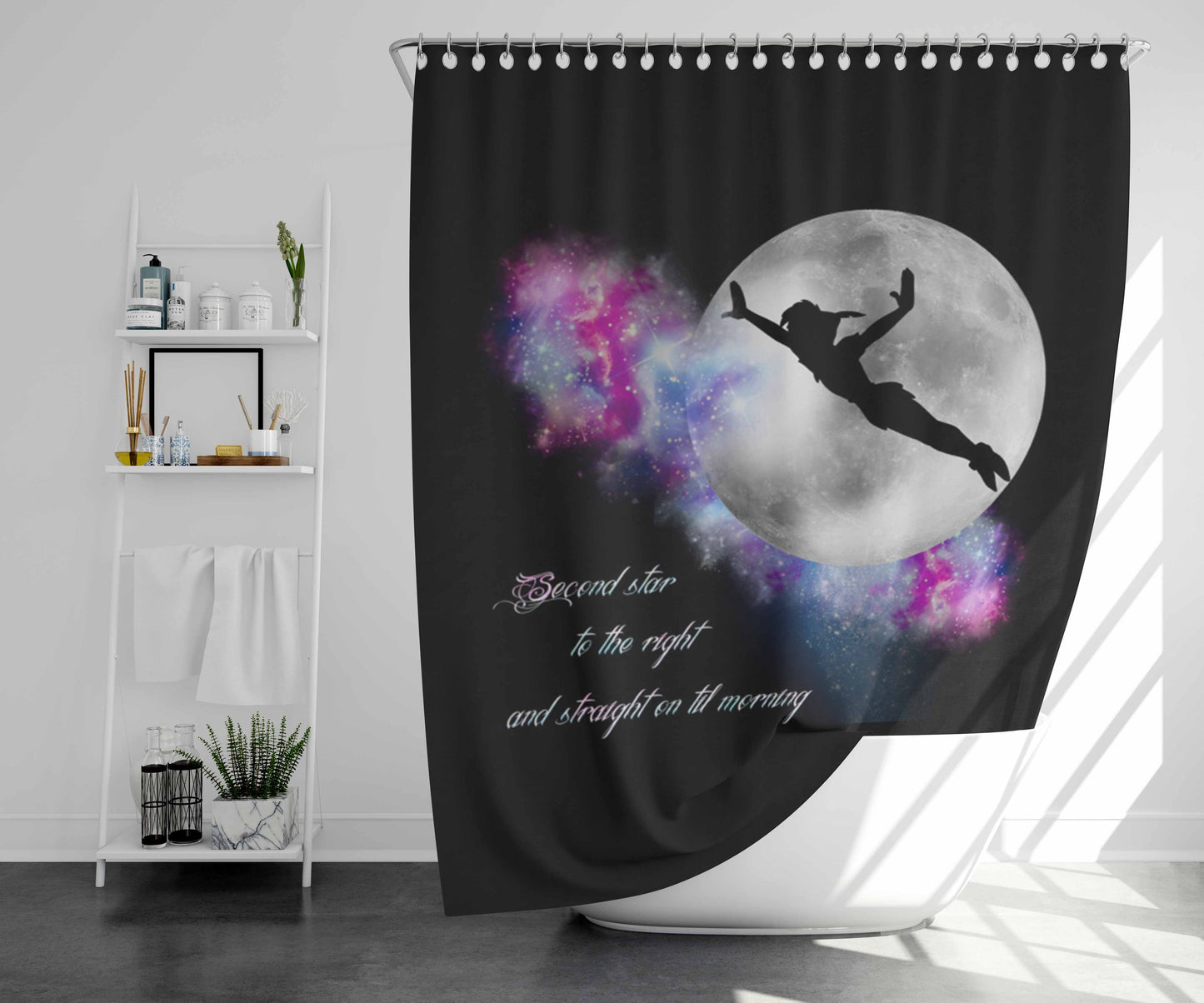 Second Star To The Right Bathroom Shower Curtain Fabric Waterproof | 66 X 72 Inch