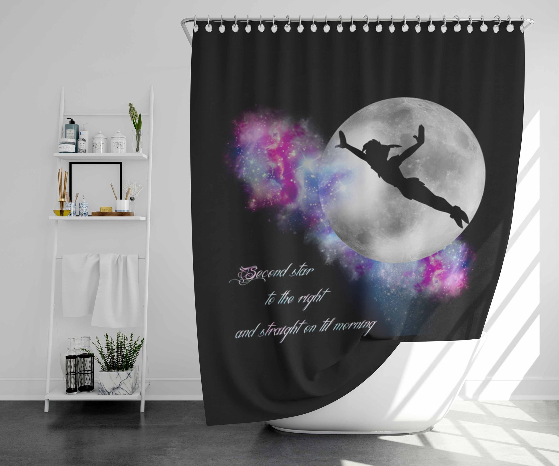 Second Star To The Right Bathroom Shower Curtain Fabric Waterproof | 66 X 72 Inch