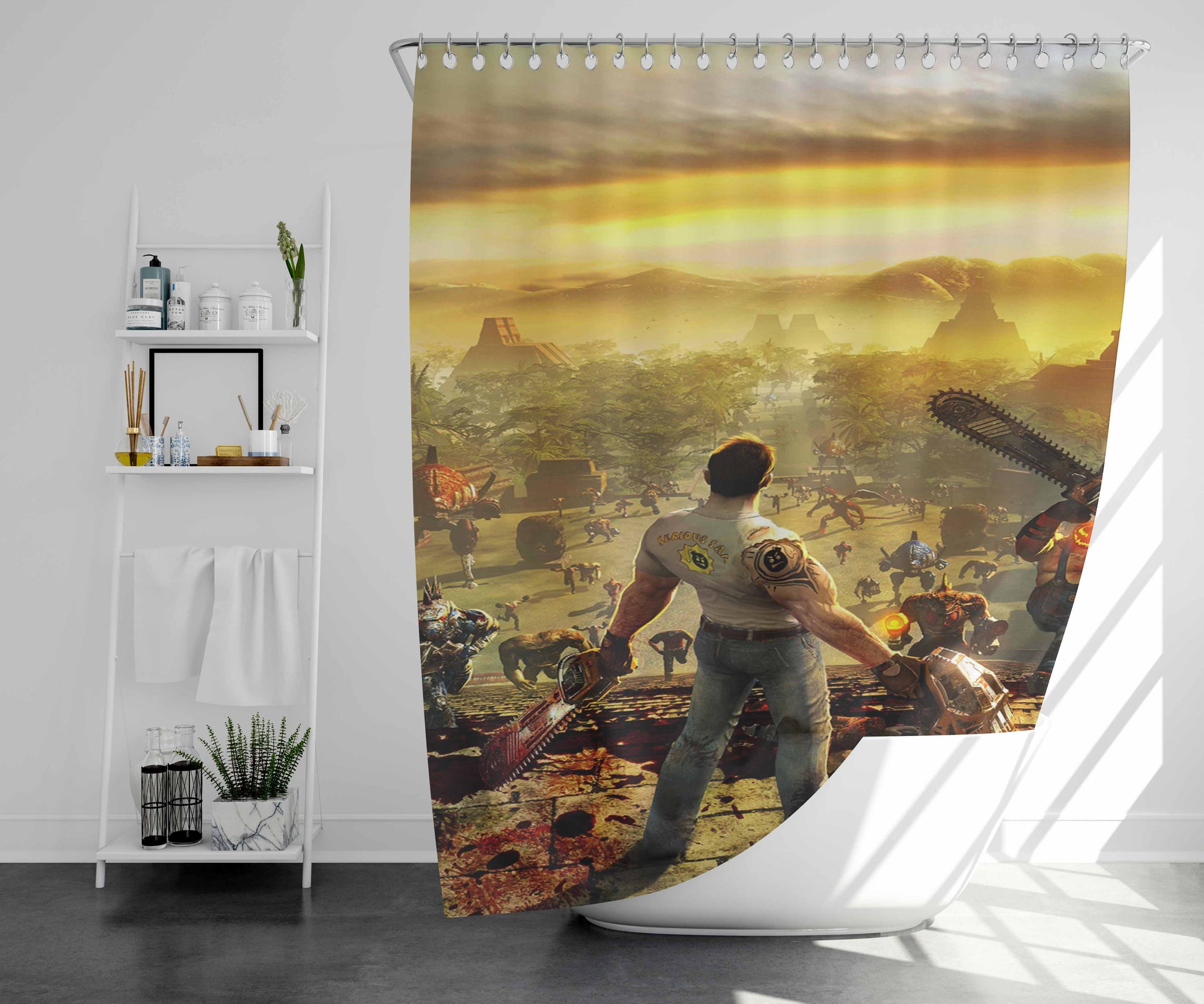 Serious Sam Cover Bathroom Shower Curtain Fabric Waterproof | 66 X 72 Inch