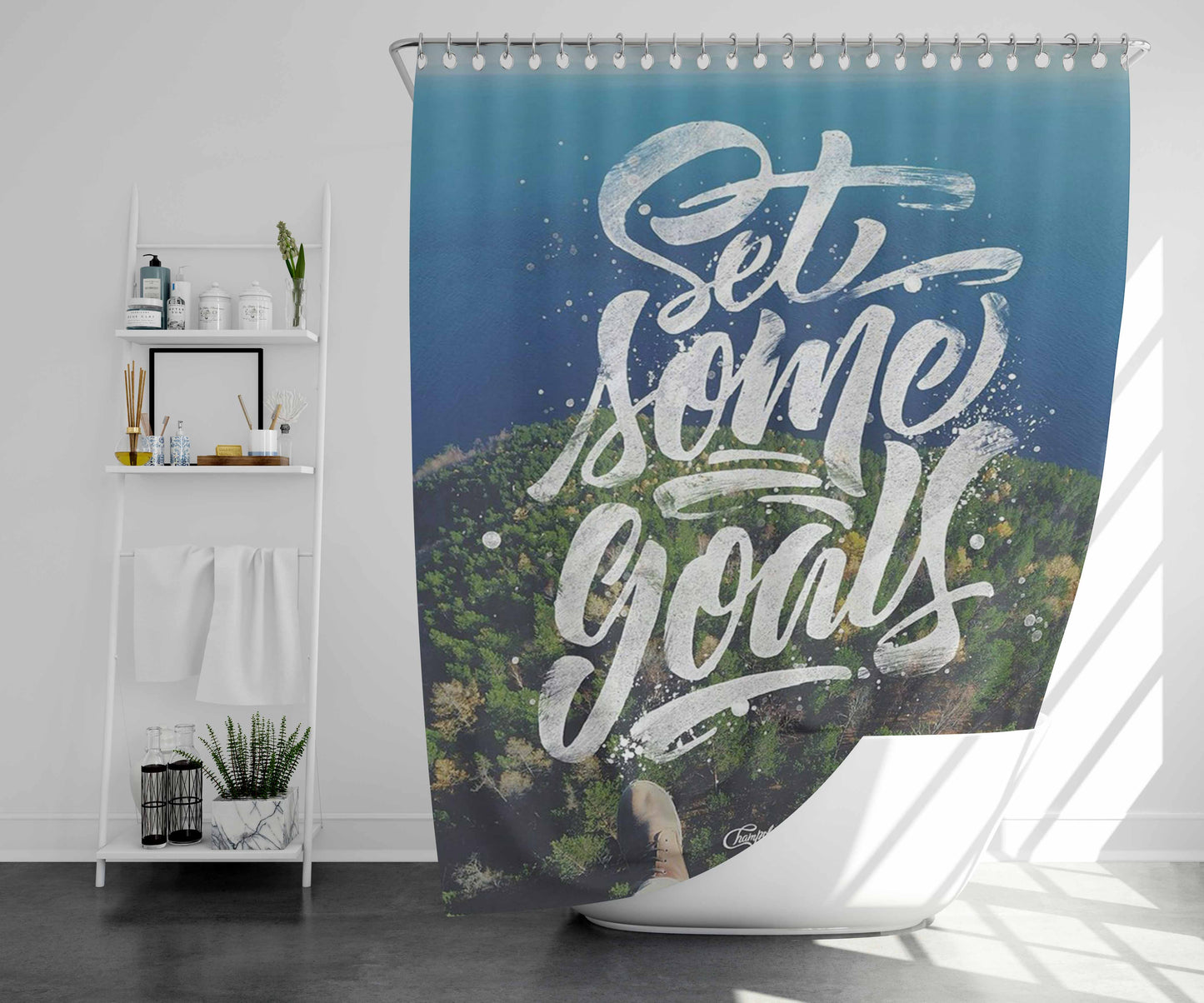 Set Some Goals Bathroom Shower Curtain Fabric Waterproof | 66 X 72 Inch