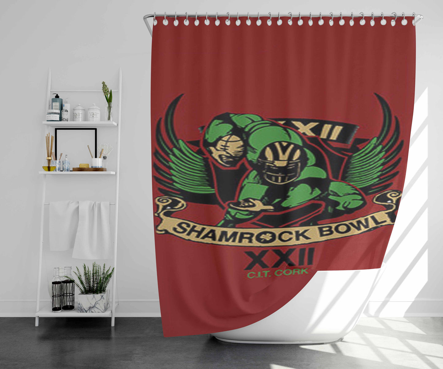 Shamrock Bowl Logo Red Bathroom Shower Curtain Fabric Waterproof | 66 X 72 Inch