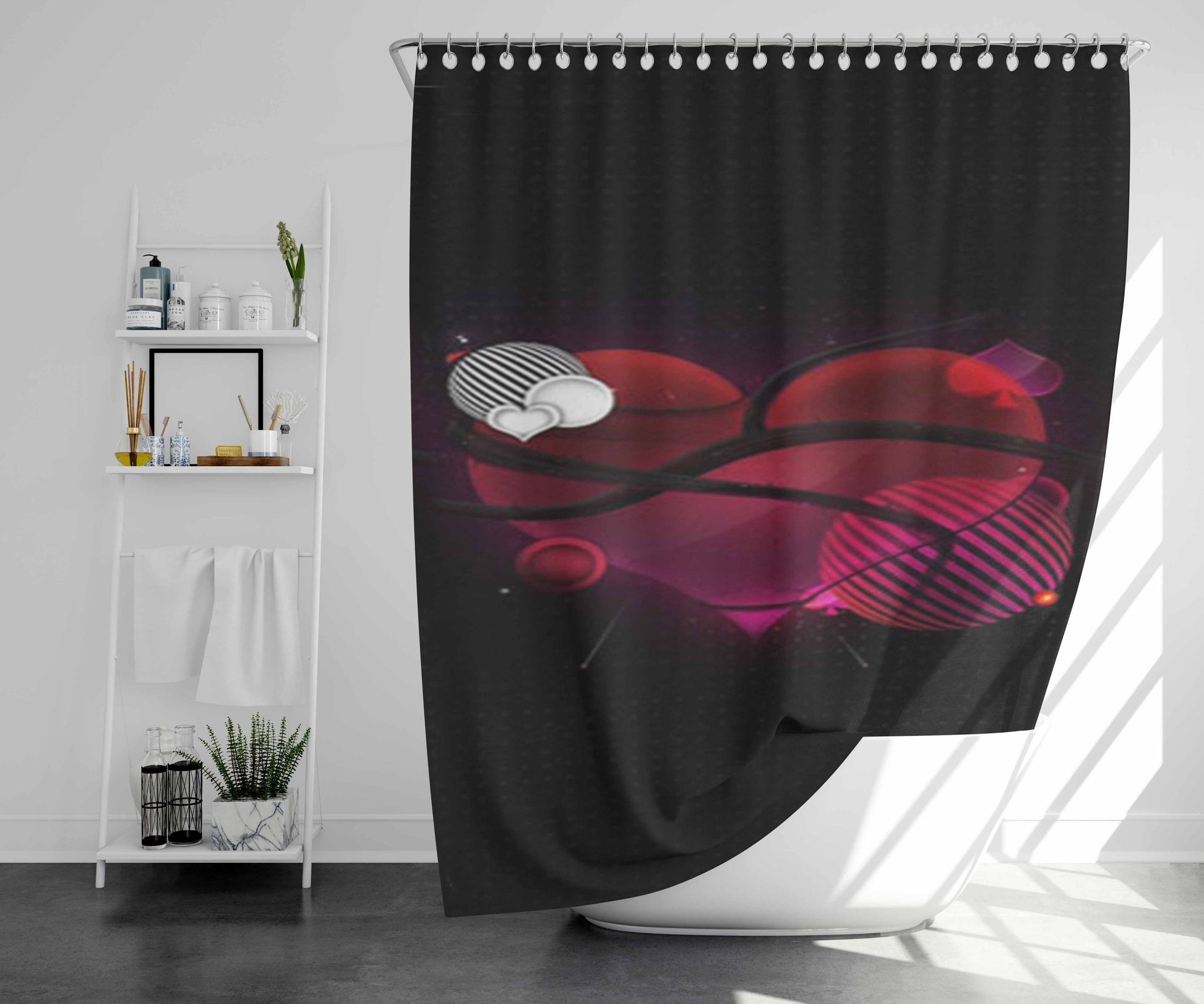 Shaped Heart Transparent Bathroom Shower Curtain Fabric Waterproof | 66 X 72 Inch