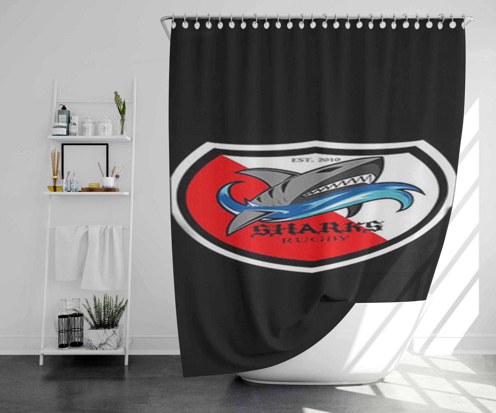 Sharks Logos Kecik Bathroom Shower Curtain Fabric Waterproof | 66 X 72 Inch