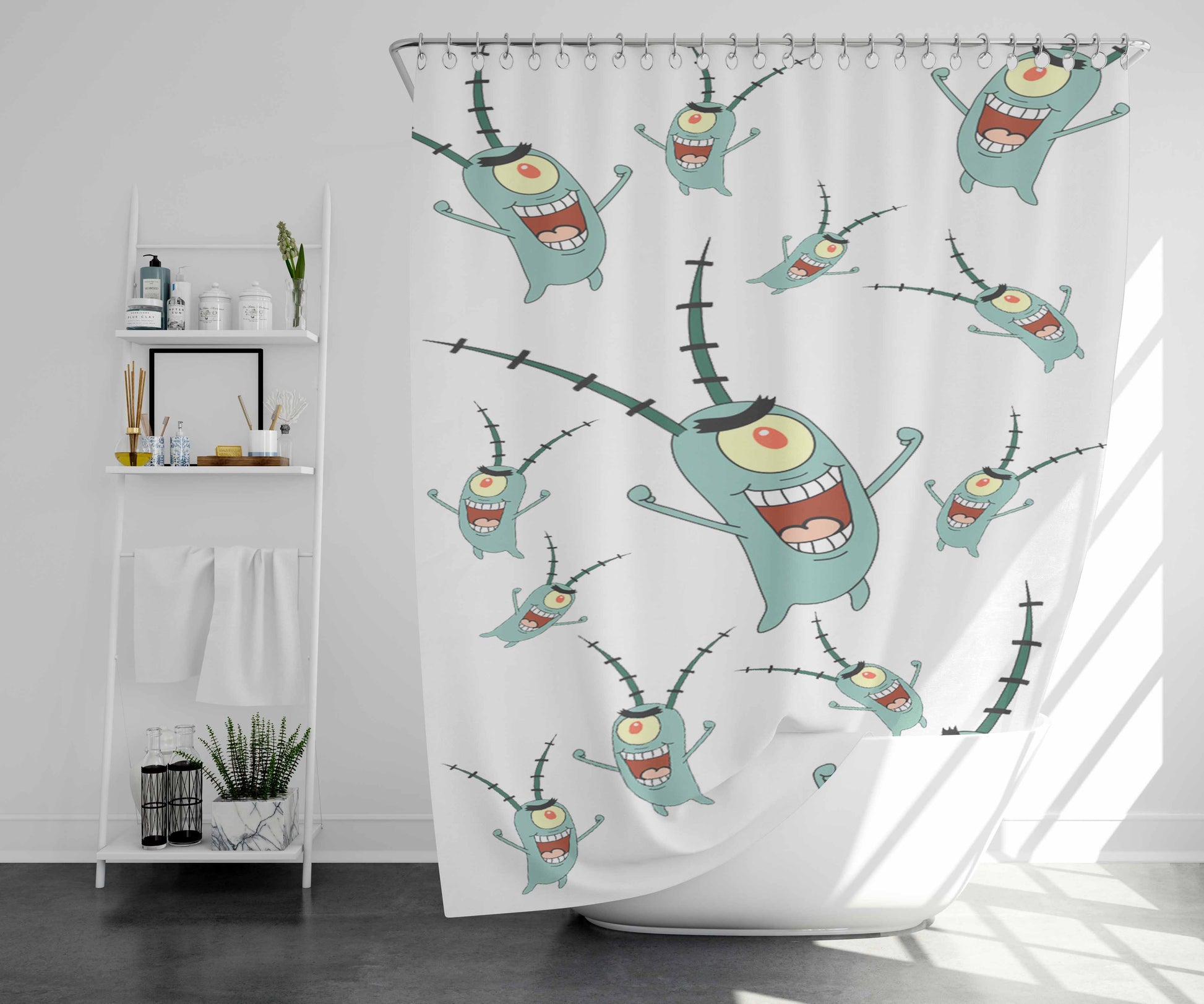 Sheldon J Plankton Pattern Bathroom Shower Curtain Fabric Waterproof | 66 X 72 Inch