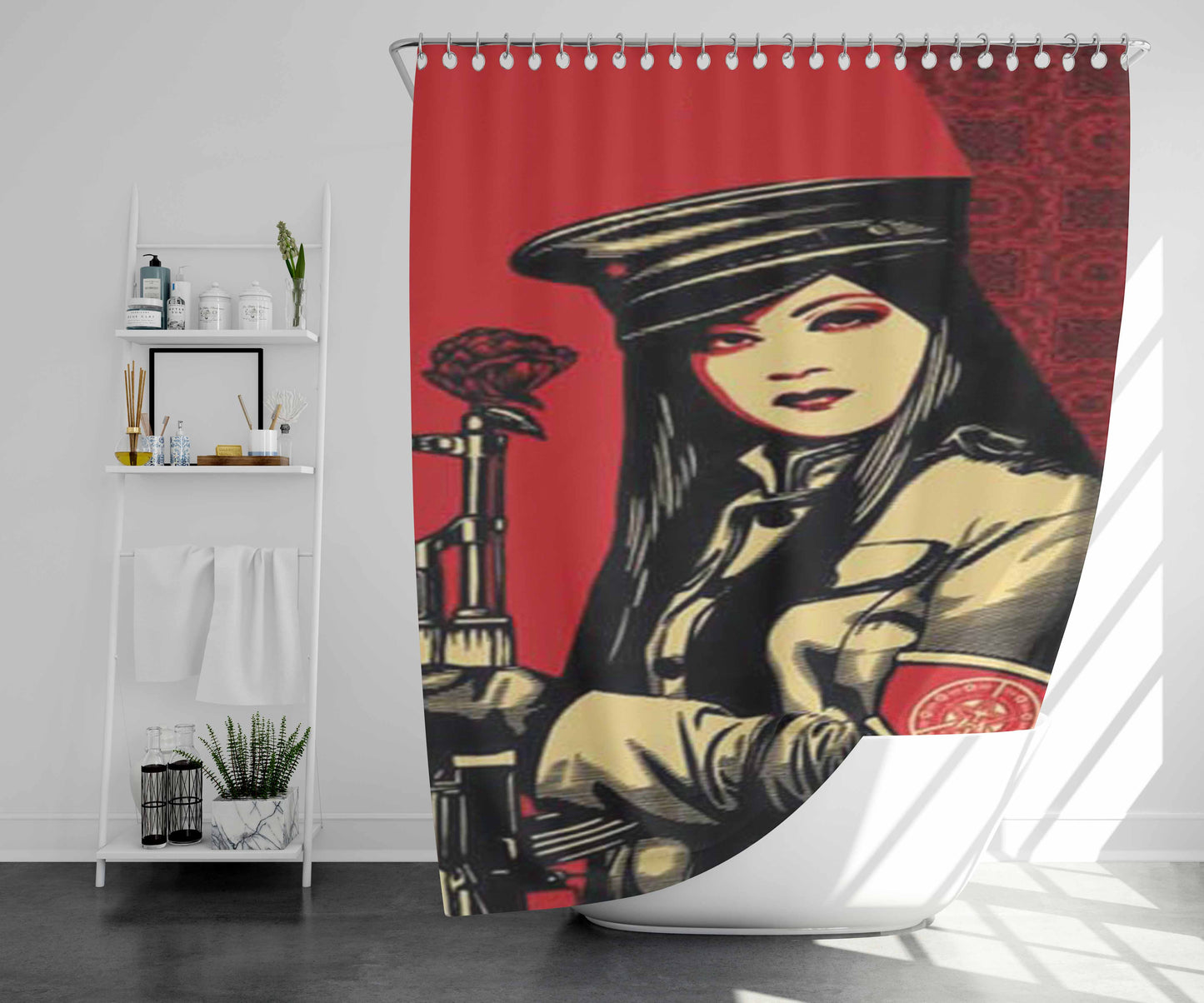 Shepard Fairey Female Soldier Bathroom Shower Curtain Fabric Waterproof | 66 X 72 Inch