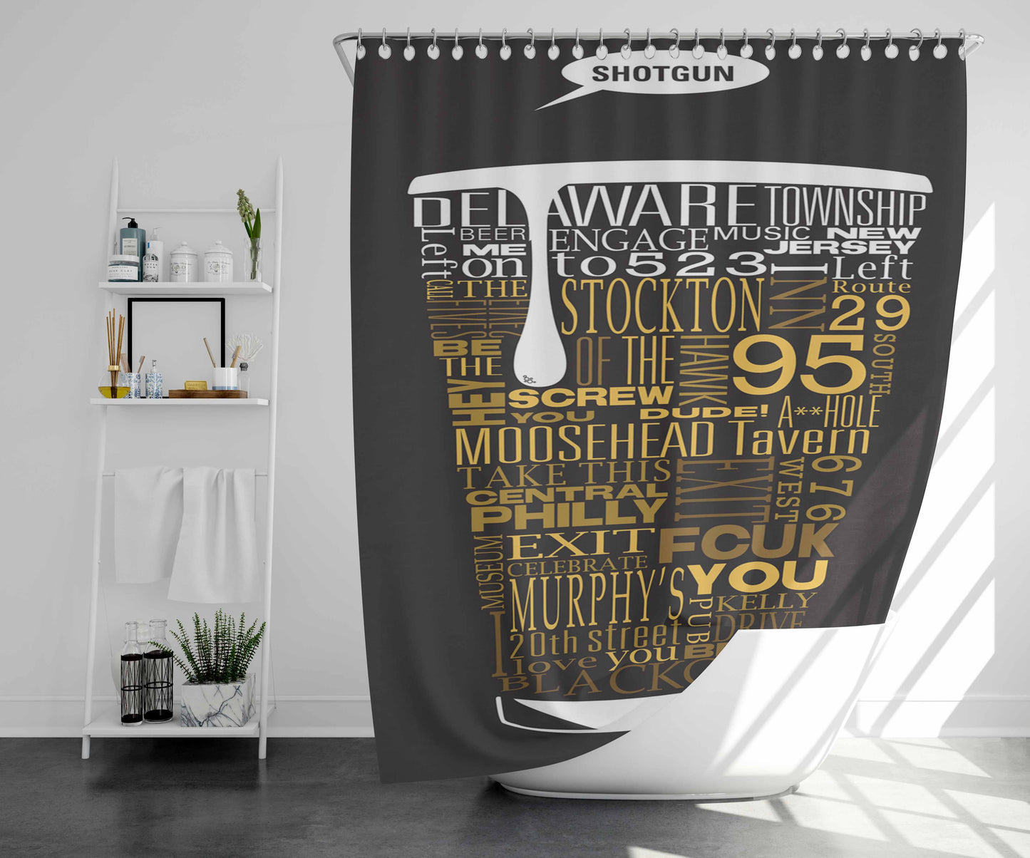 Shotgun Art In The Cup Bathroom Shower Curtain Fabric Waterproof | 66 X 72 Inch