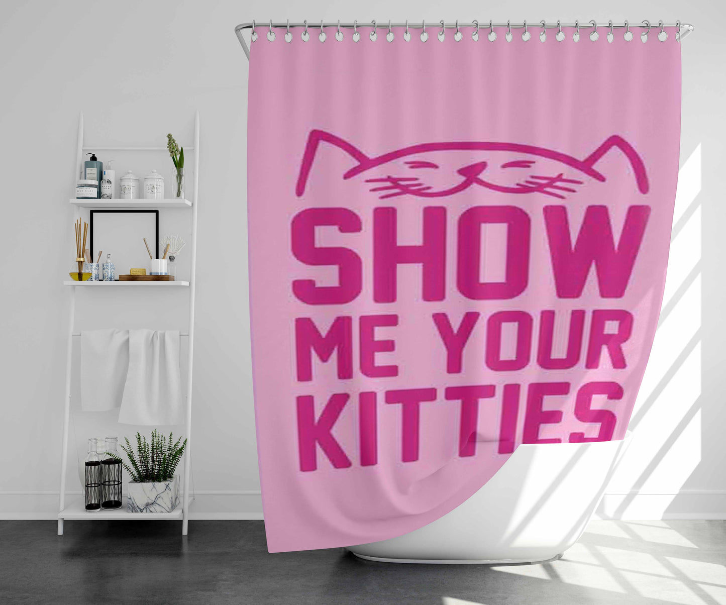 Show Me Your Kitties Bathroom Shower Curtain Fabric Waterproof | 66 X 72 Inch