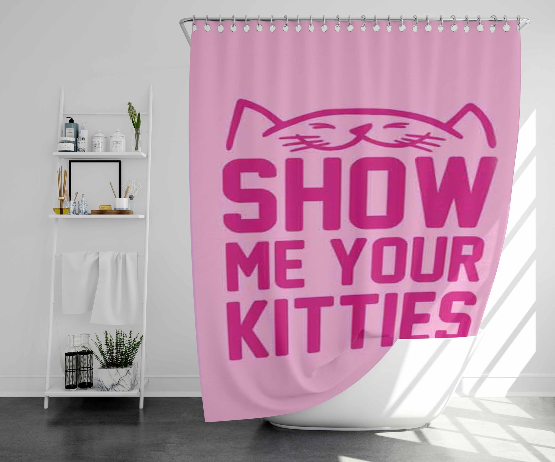 Show Me Your Kitties Bathroom Shower Curtain Fabric Waterproof | 66 X 72 Inch
