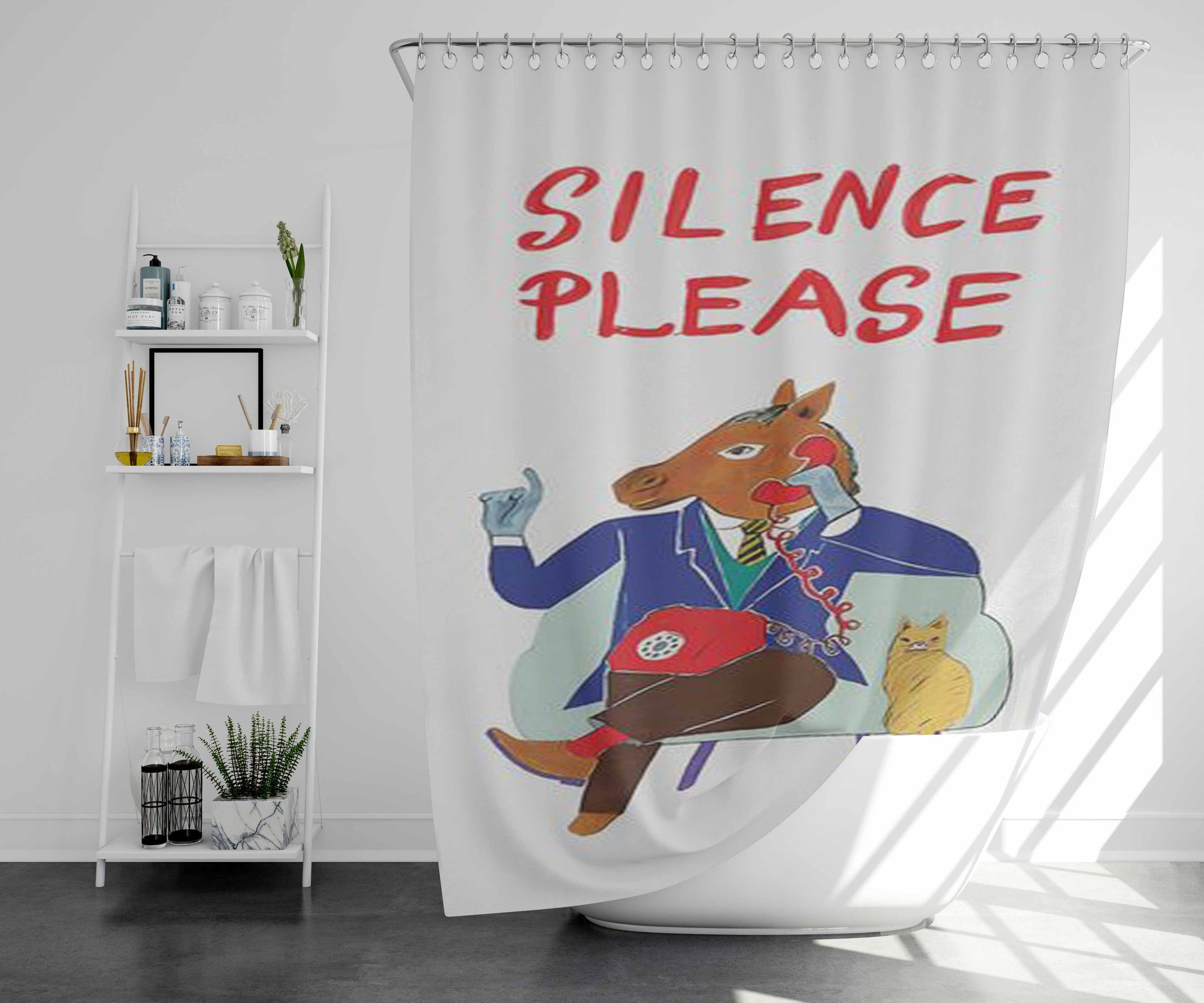 Silence Please Bathroom Shower Curtain Fabric Waterproof | 66 X 72 Inch