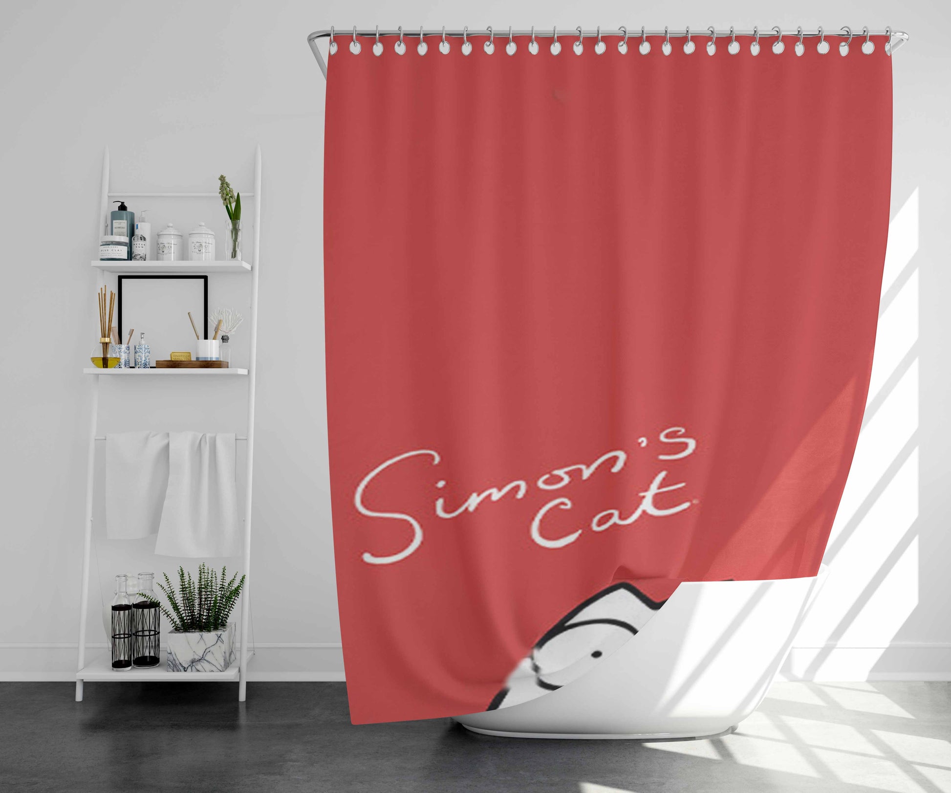 Simon Cat 2 Bathroom Shower Curtain Fabric Waterproof | 66 X 72 Inch