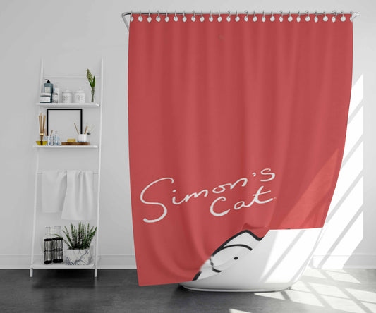 Simon Cat 2 Bathroom Shower Curtain Fabric Waterproof | 66 X 72 Inch