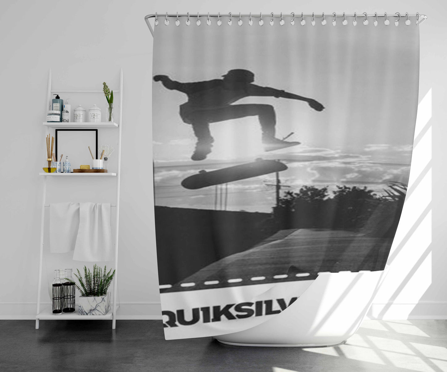 Skateboarder Quiksilver Bathroom Shower Curtain Fabric Waterproof | 66 X 72 Inch