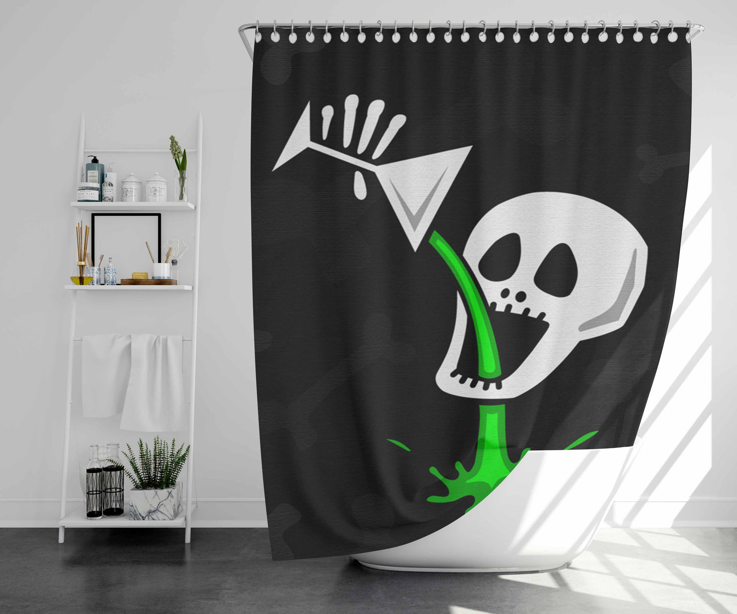 Skeleton Poison Drink Bathroom Shower Curtain Fabric Waterproof | 66 X 72 Inch