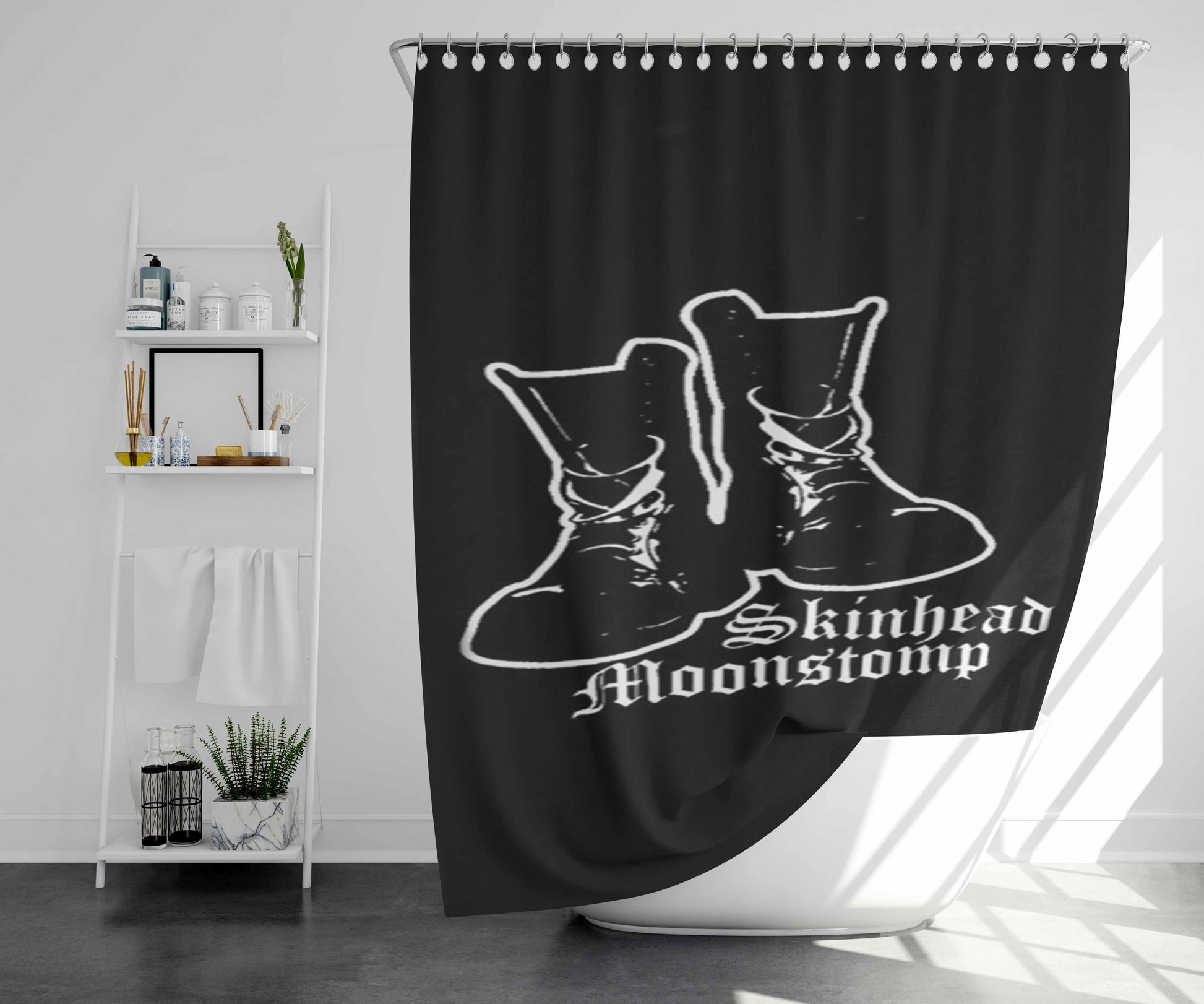 Skinhead Moonstomping Punk Rocker Logo Bathroom Shower Curtain Fabric Waterproof | 66 X 72 Inch