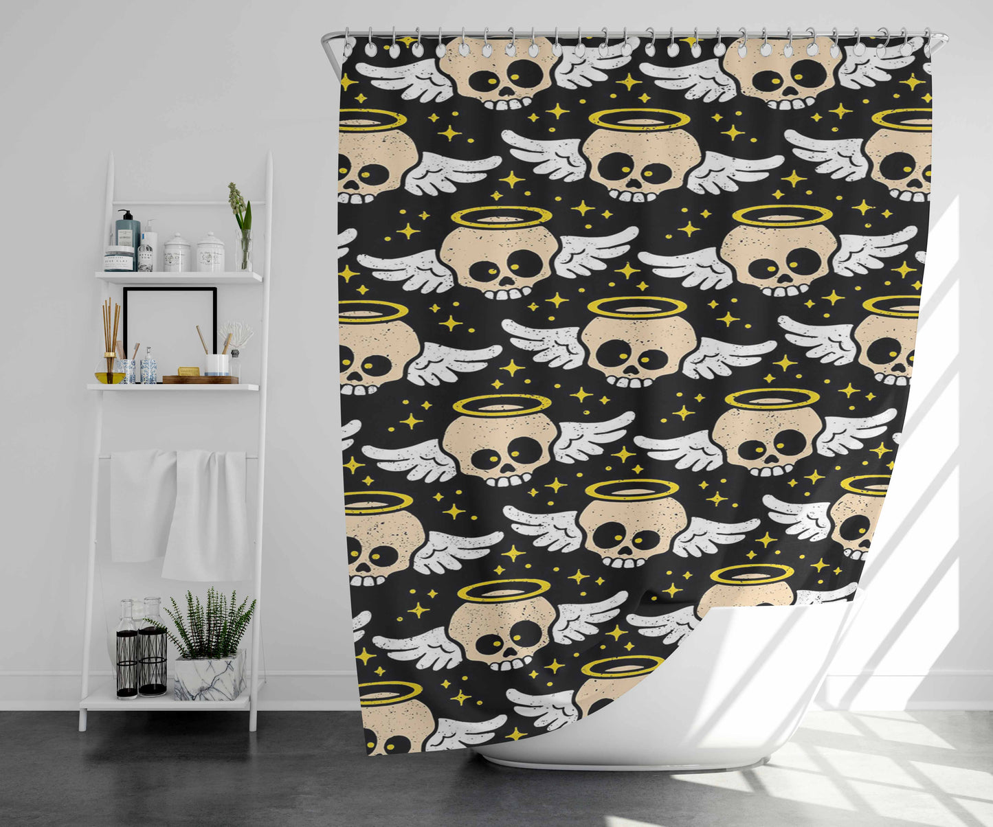 Skull Angel Cute Pattern Bathroom Shower Curtain Fabric Waterproof | 66 X 72 Inch