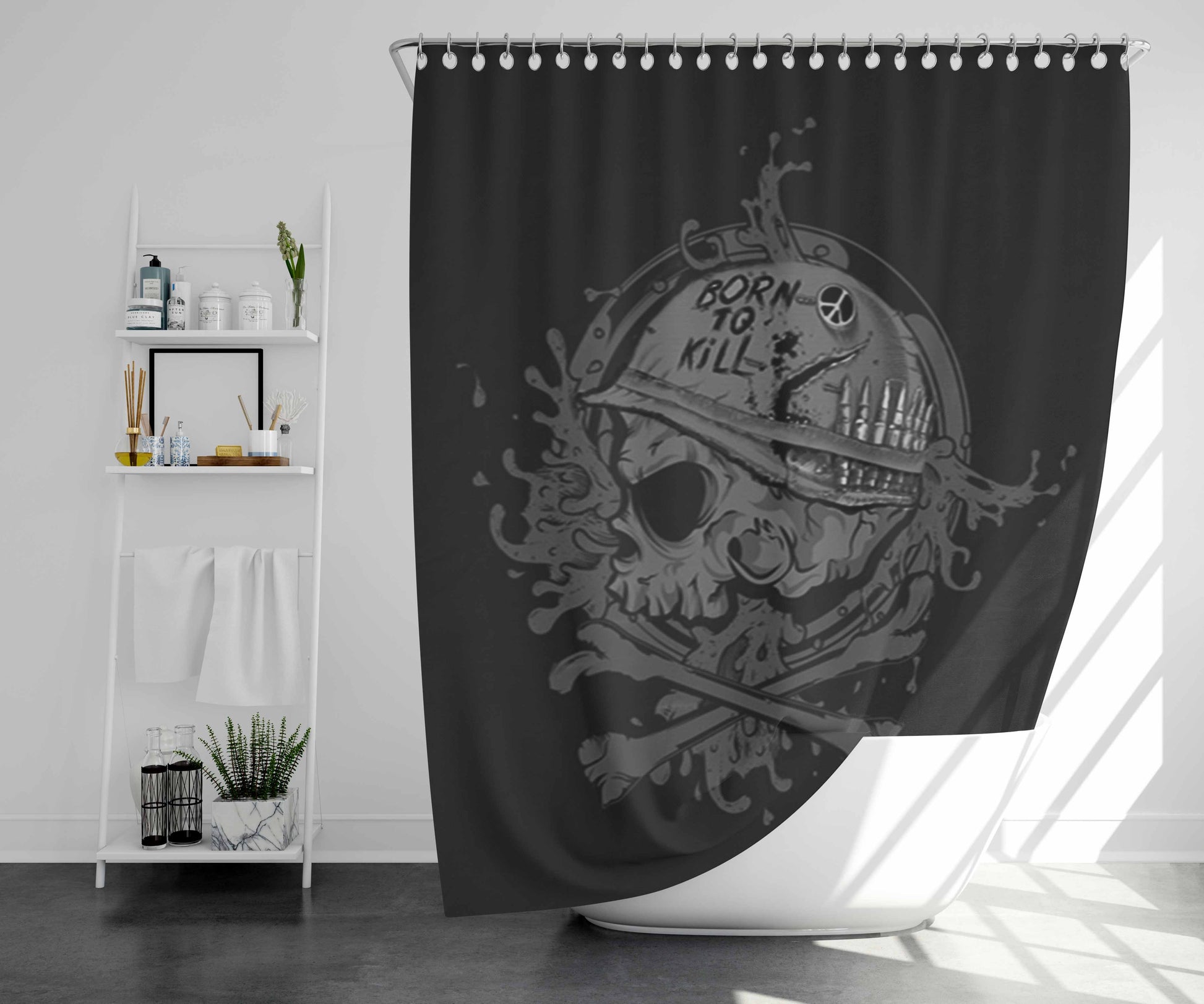 Skull Born To Kill Bathroom Shower Curtain Fabric Waterproof | 66 X 72 Inch