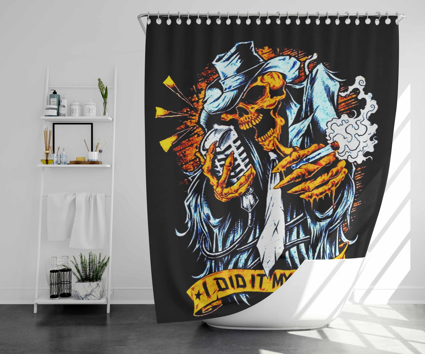 Skull My Way Bathroom Shower Curtain Fabric Waterproof | 66 X 72 Inch