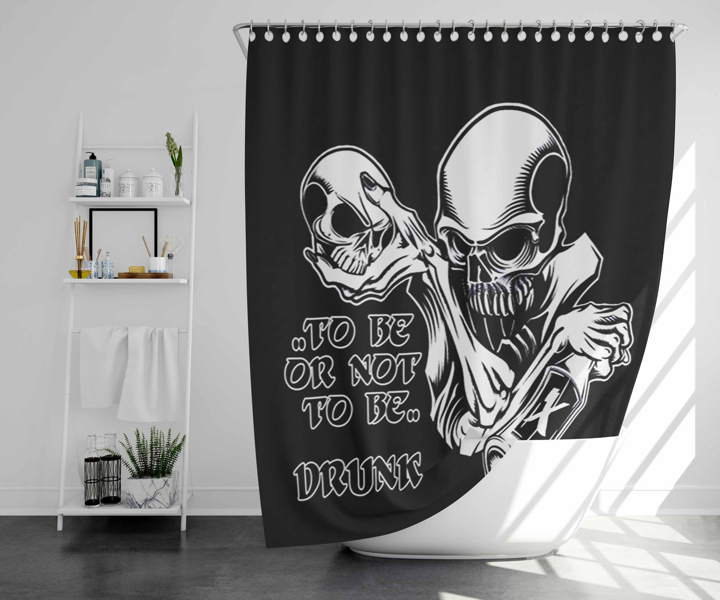 Skull To Be Or Not To Be Black Bathroom Shower Curtain Fabric Waterproof | 66 X 72 Inch