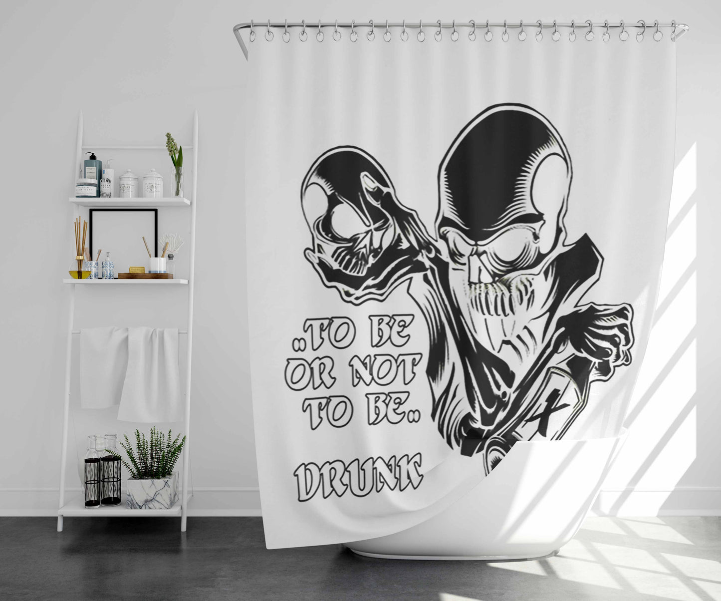 Skull To Be Or Not To Be White Bathroom Shower Curtain Fabric Waterproof | 66 X 72 Inch