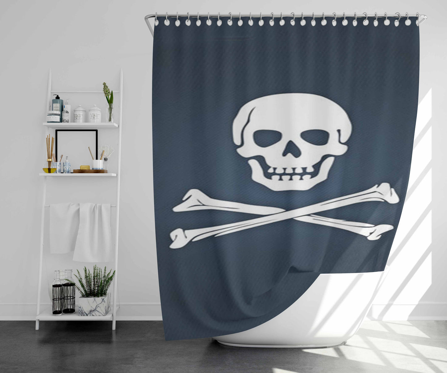 Skull White Bathroom Shower Curtain Fabric Waterproof | 66 X 72 Inch