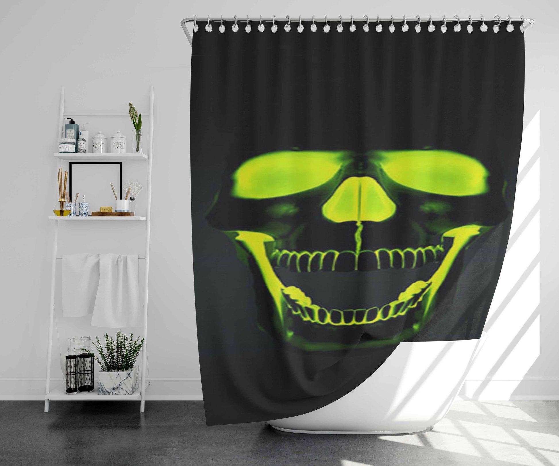 Skull With Light Bathroom Shower Curtain Fabric Waterproof | 66 X 72 Inch
