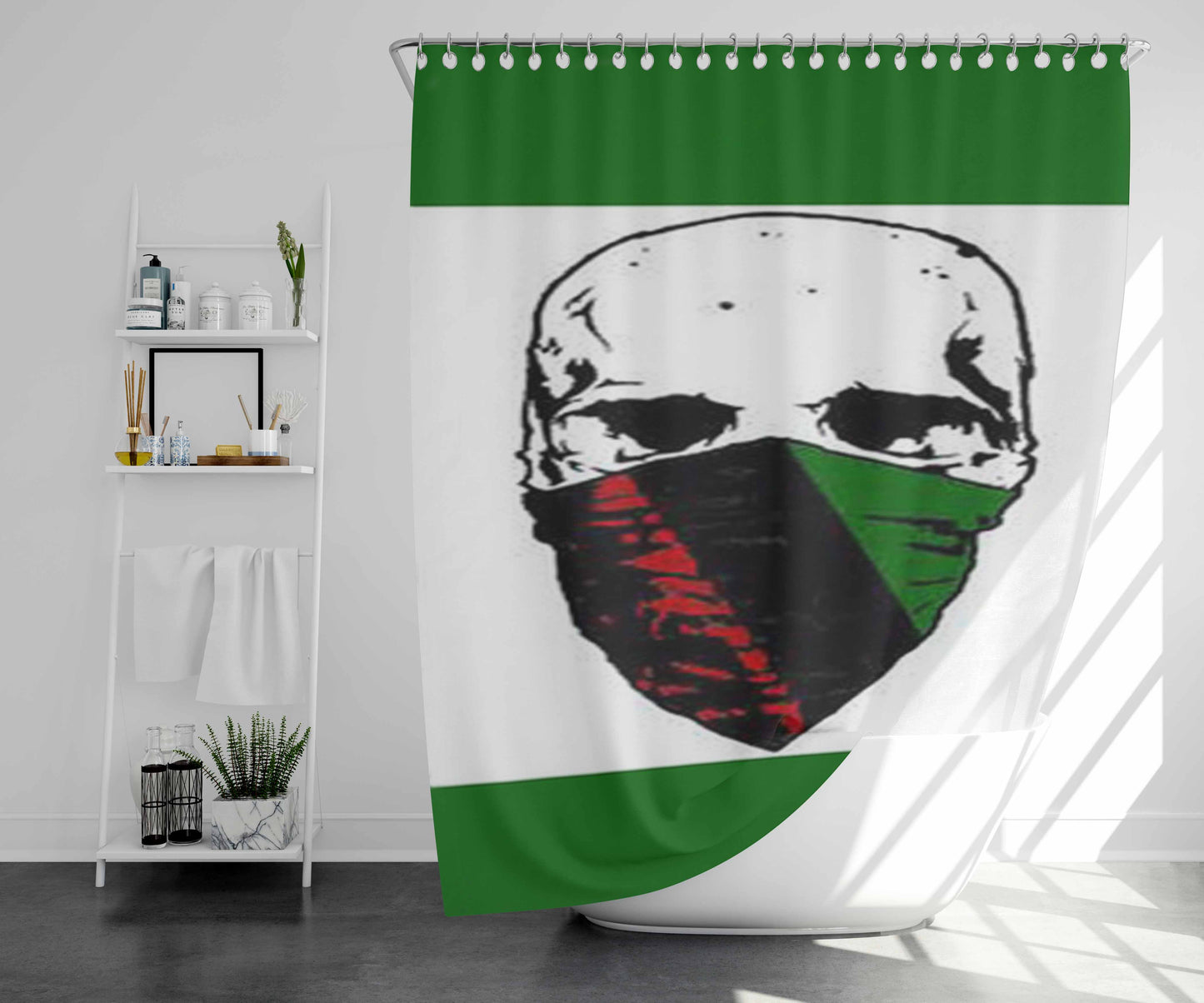 Skull With Mask Bathroom Shower Curtain Fabric Waterproof | 66 X 72 Inch