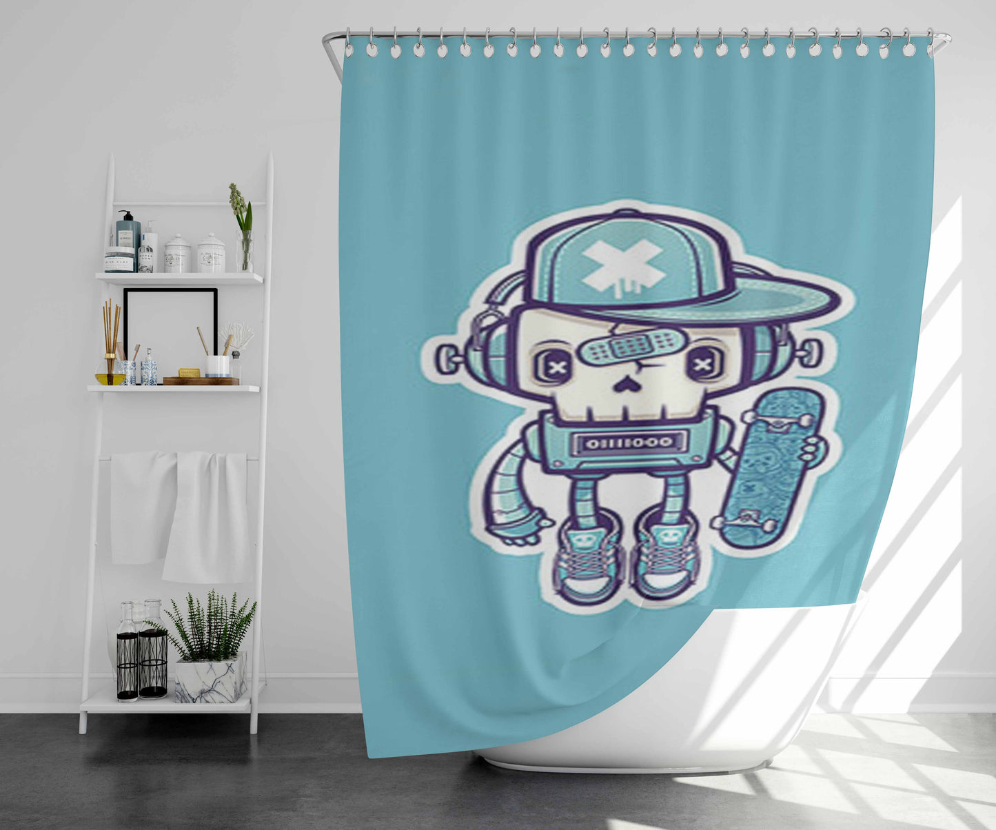 Skullbot Bathroom Shower Curtain Fabric Waterproof | 66 X 72 Inch