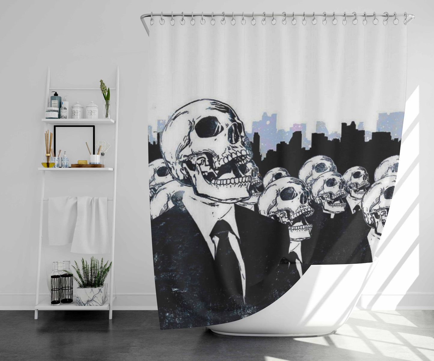 Skulls Black Suit Bathroom Shower Curtain Fabric Waterproof | 66 X 72 Inch