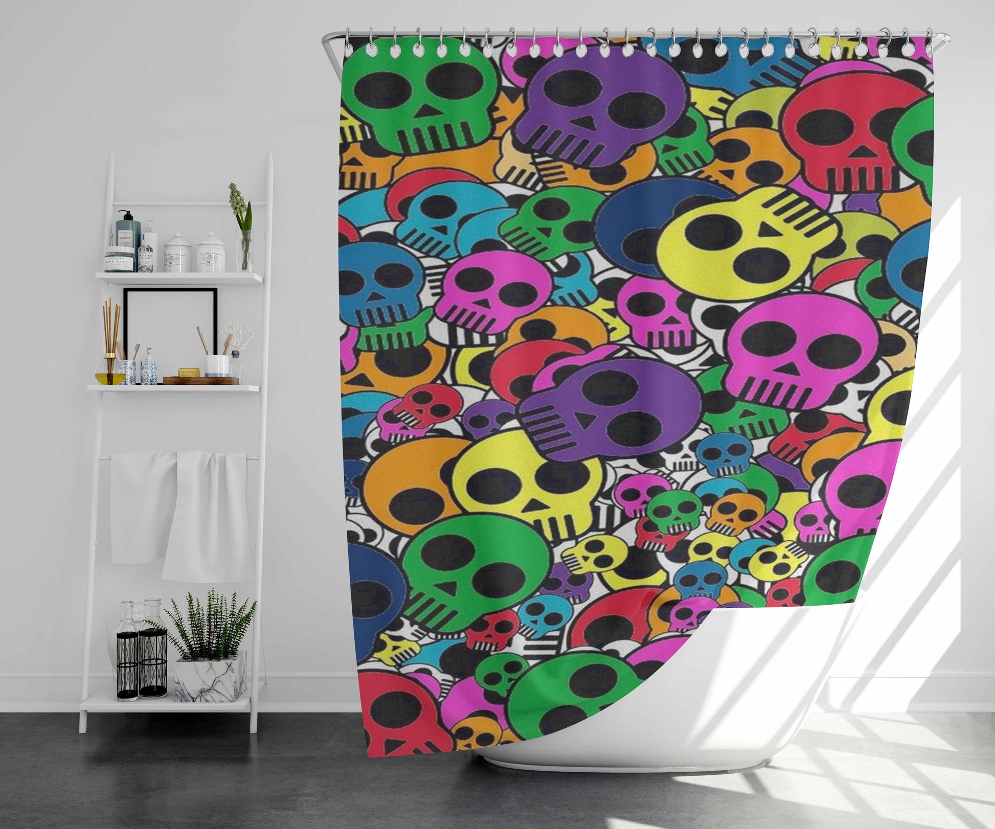 Skulls Multicolor Pattern Collage Bathroom Shower Curtain Fabric Waterproof | 66 X 72 Inch