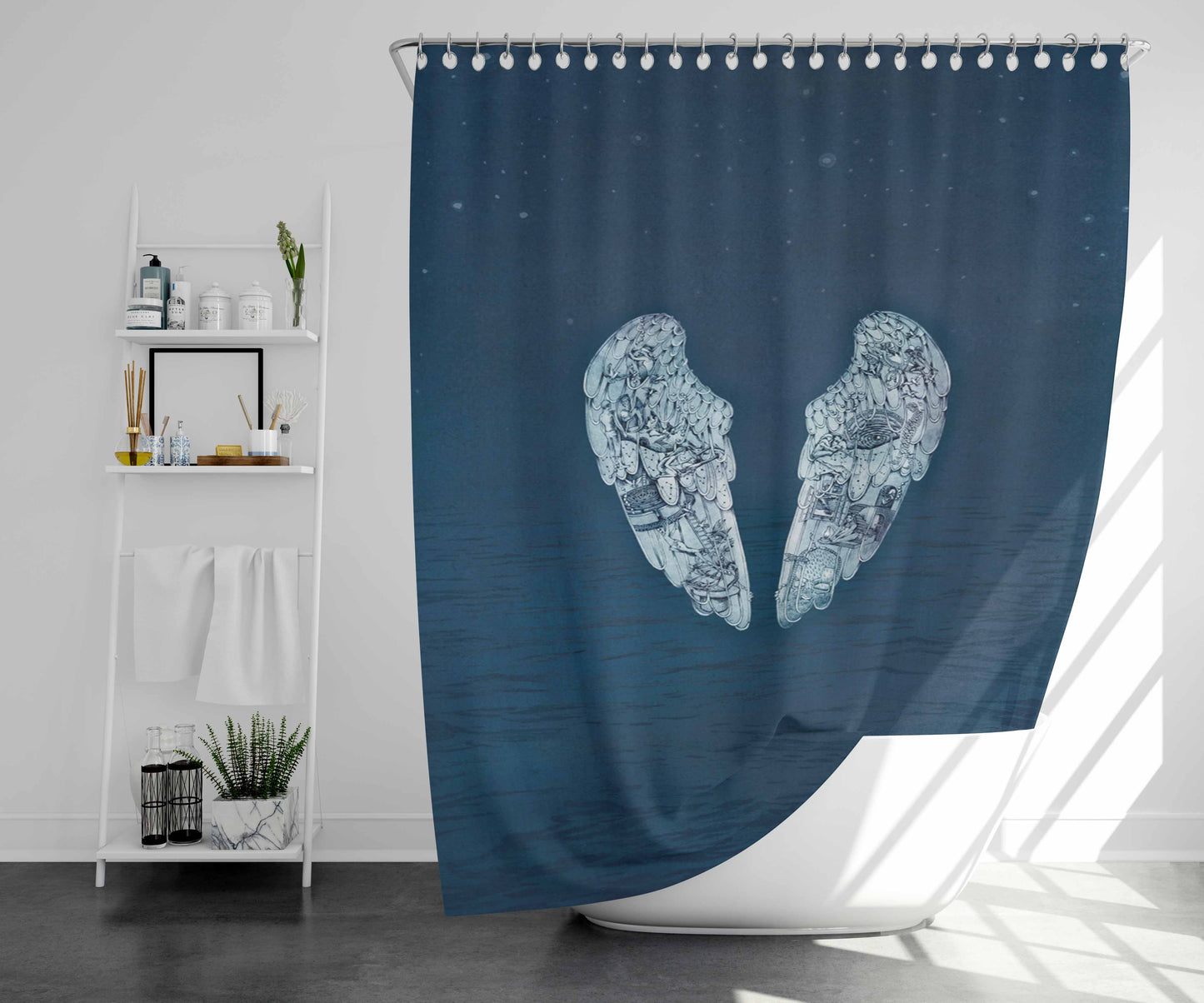 Sky Angels Calicature Bathroom Shower Curtain Fabric Waterproof | 66 X 72 Inch