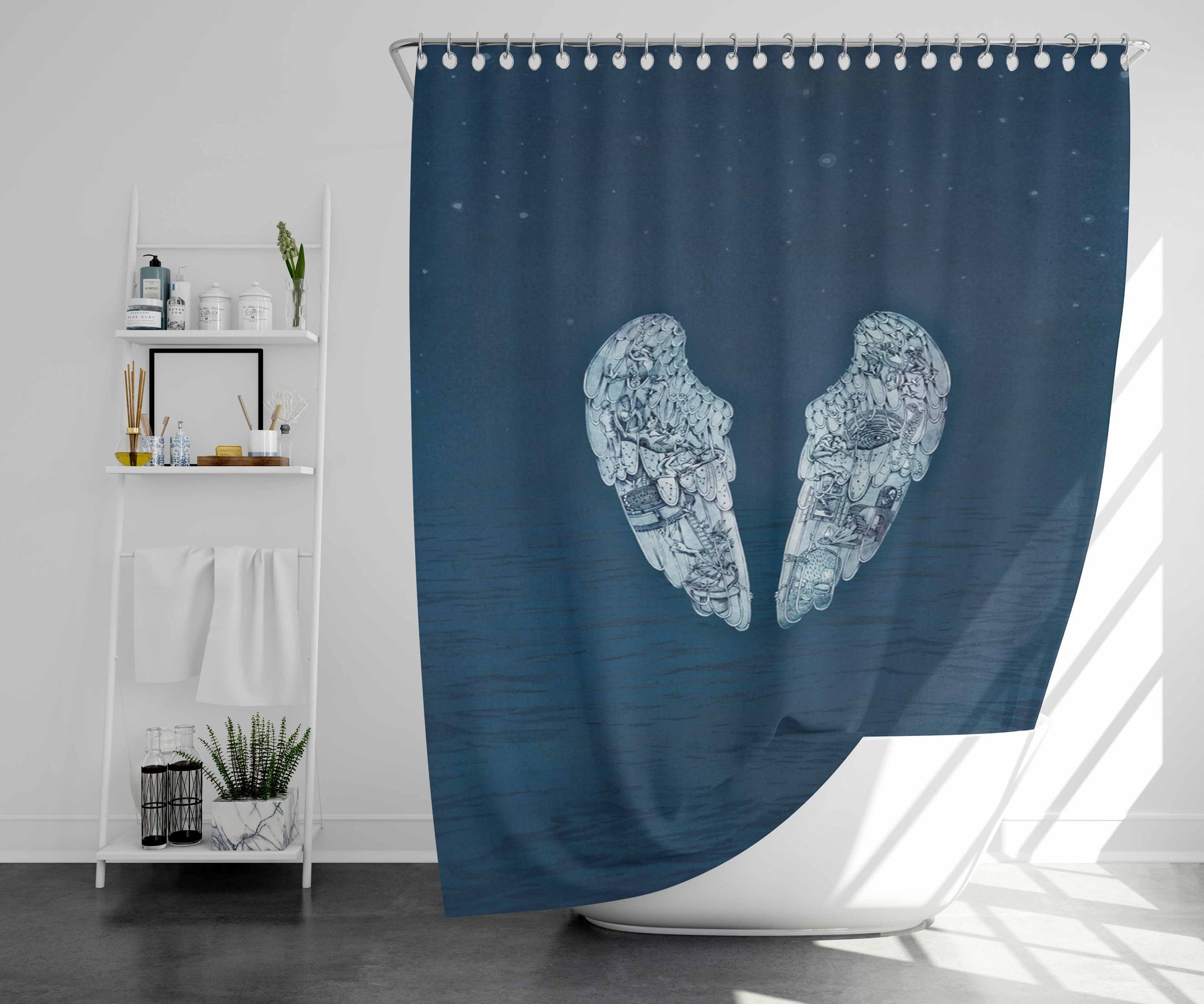 Sky Angels Calicature Bathroom Shower Curtain Fabric Waterproof | 66 X 72 Inch